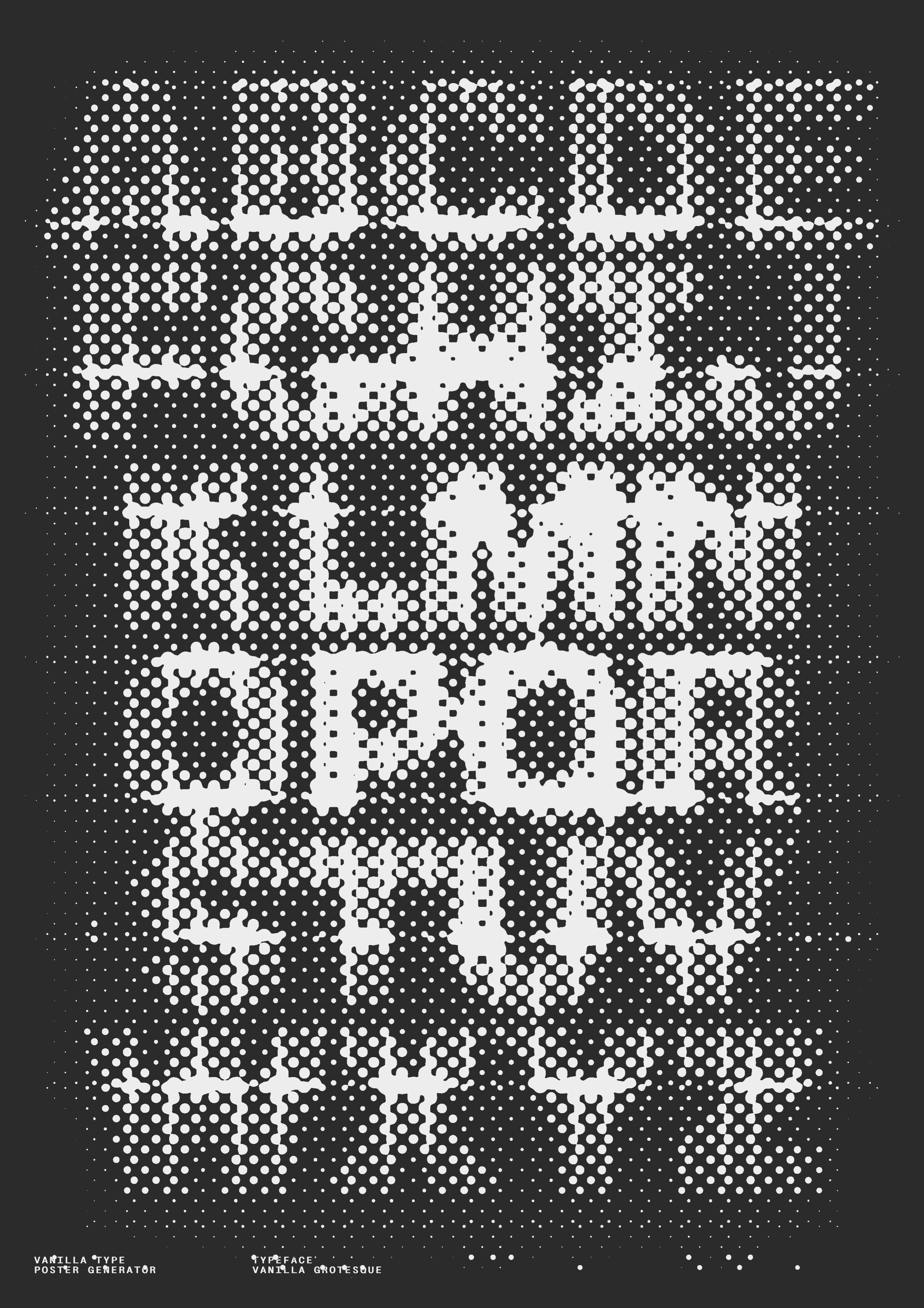 Alphabet A–Z in pixelated halftone pattern.. Copyright Cotton Design, Talia Cotton