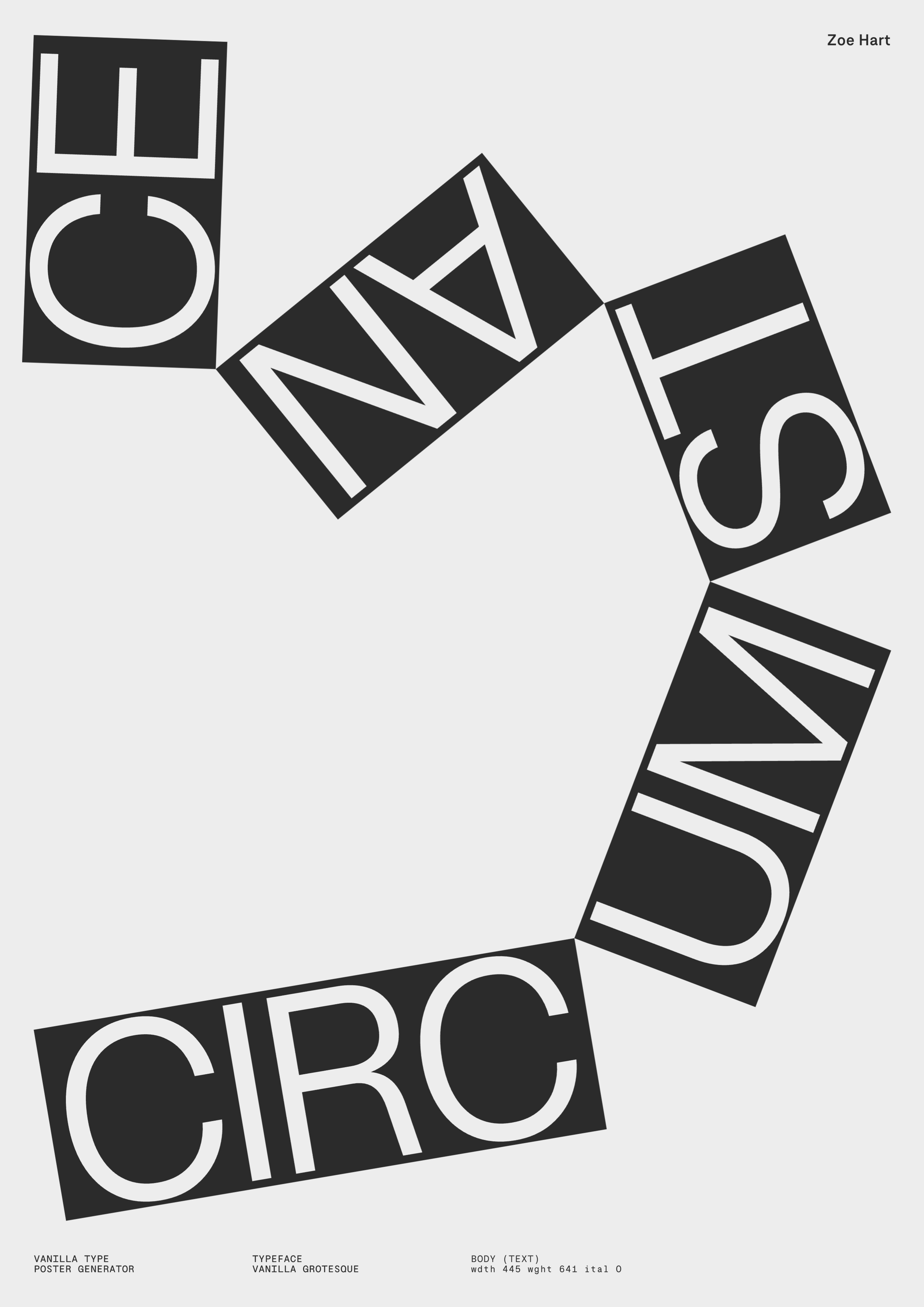 Rotated square blocks spelling “CIRC” and “ISNT COOL.”. Copyright Cotton Design, Talia Cotton