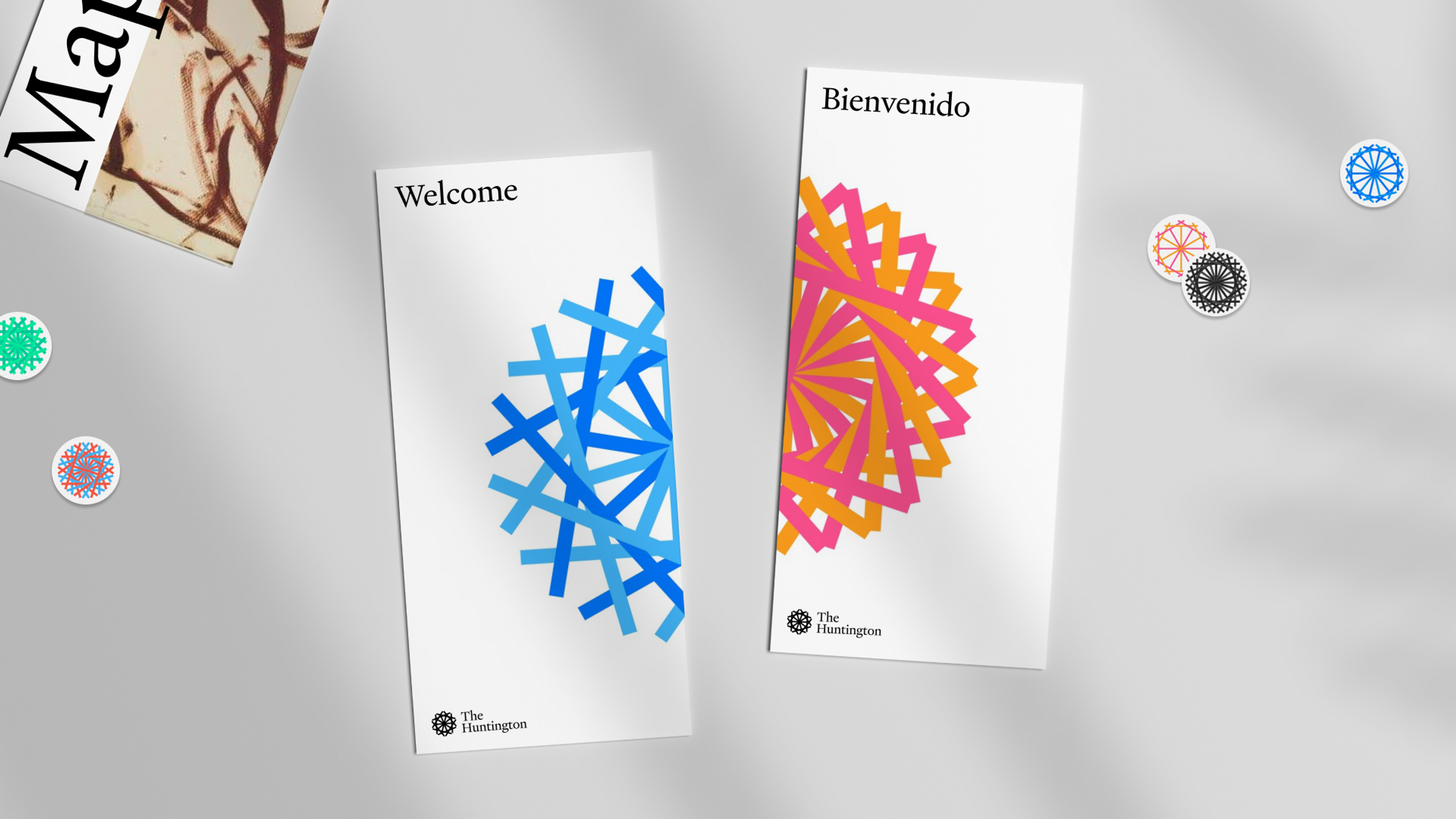 brochures with stickers around it and designs . Copyright Cotton Design, Talia Cotton