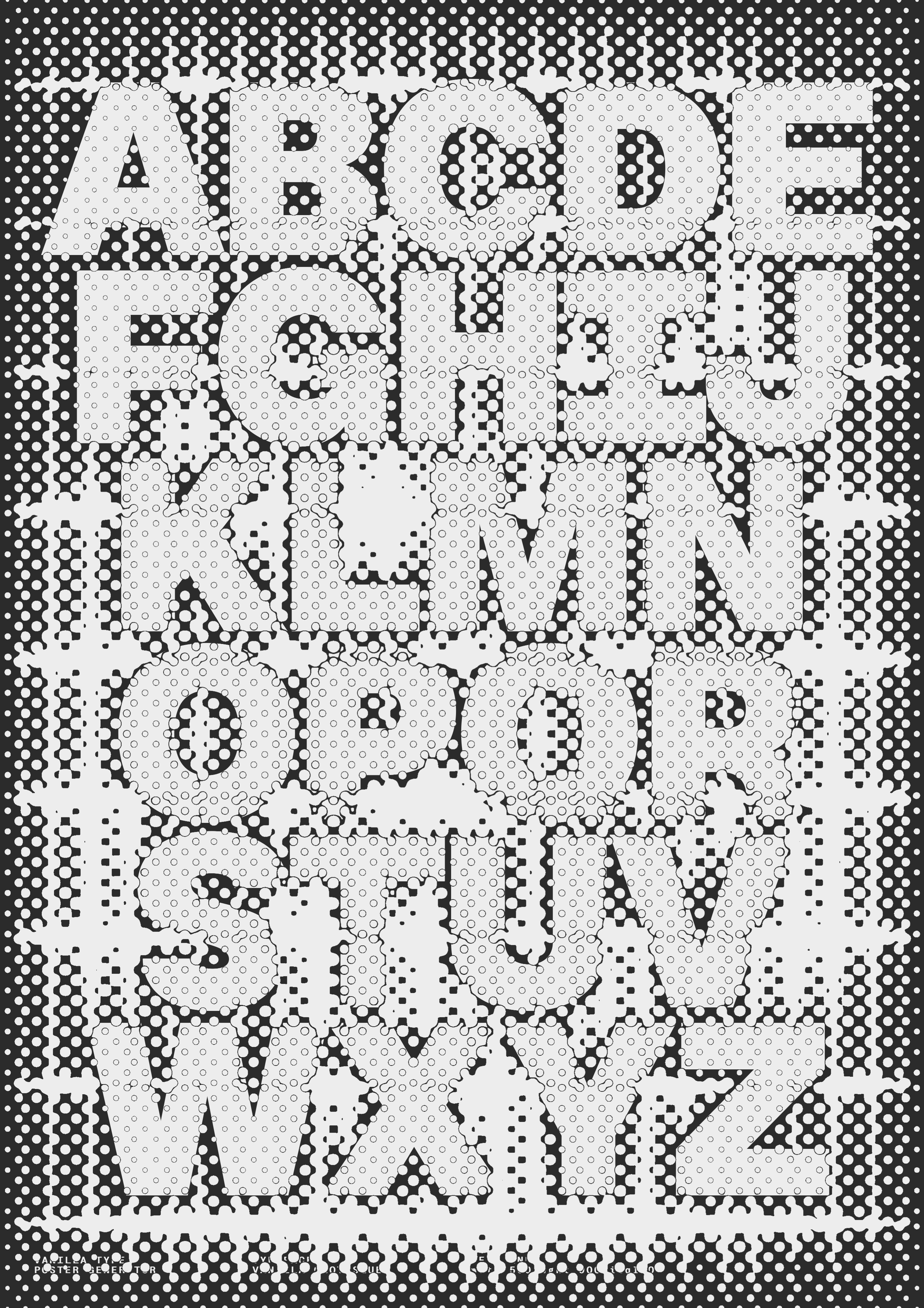 Alphabet A–Z in blocky geometric sans serif.. Copyright Cotton Design, Talia Cotton