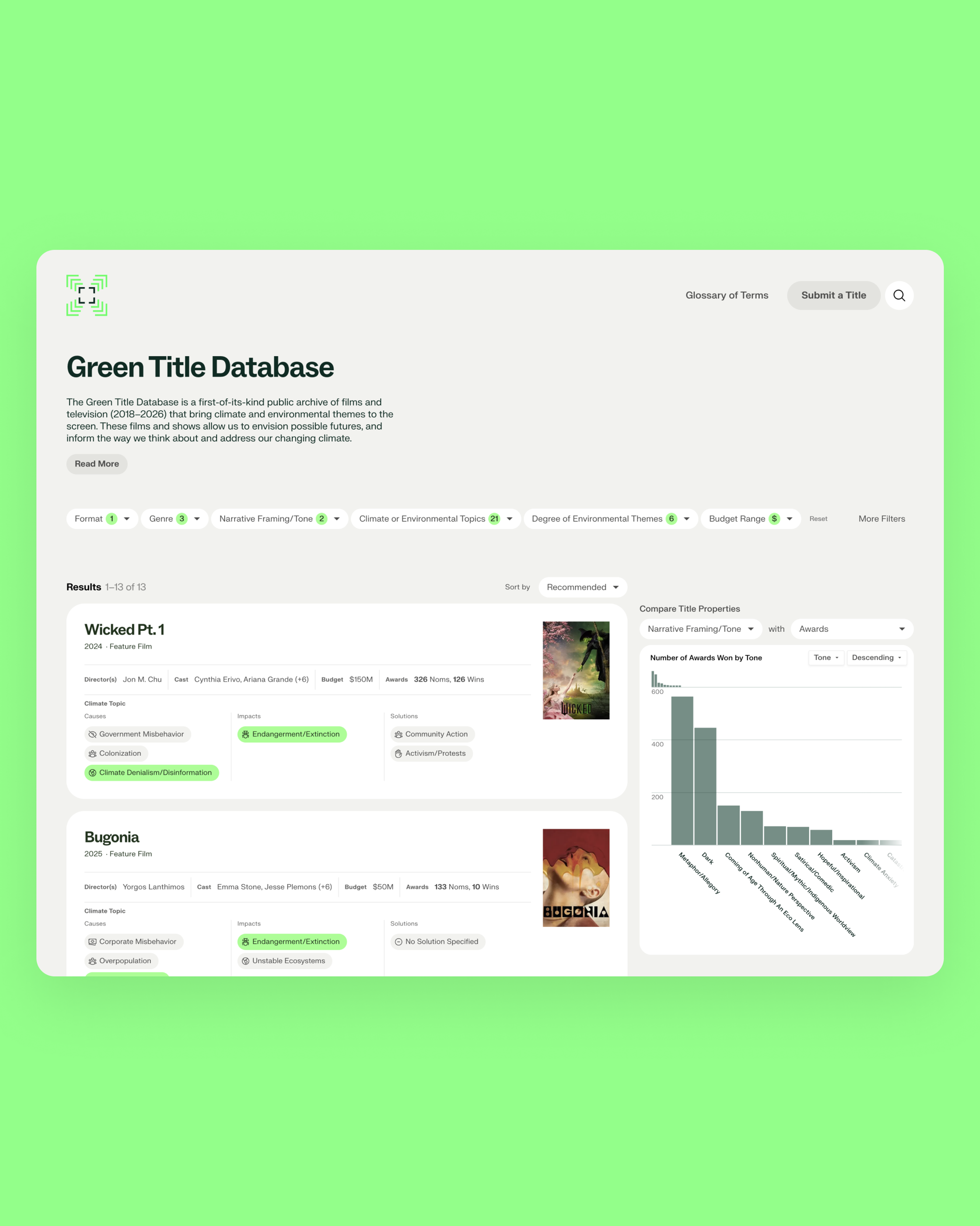 Green Title Database desktop experience.