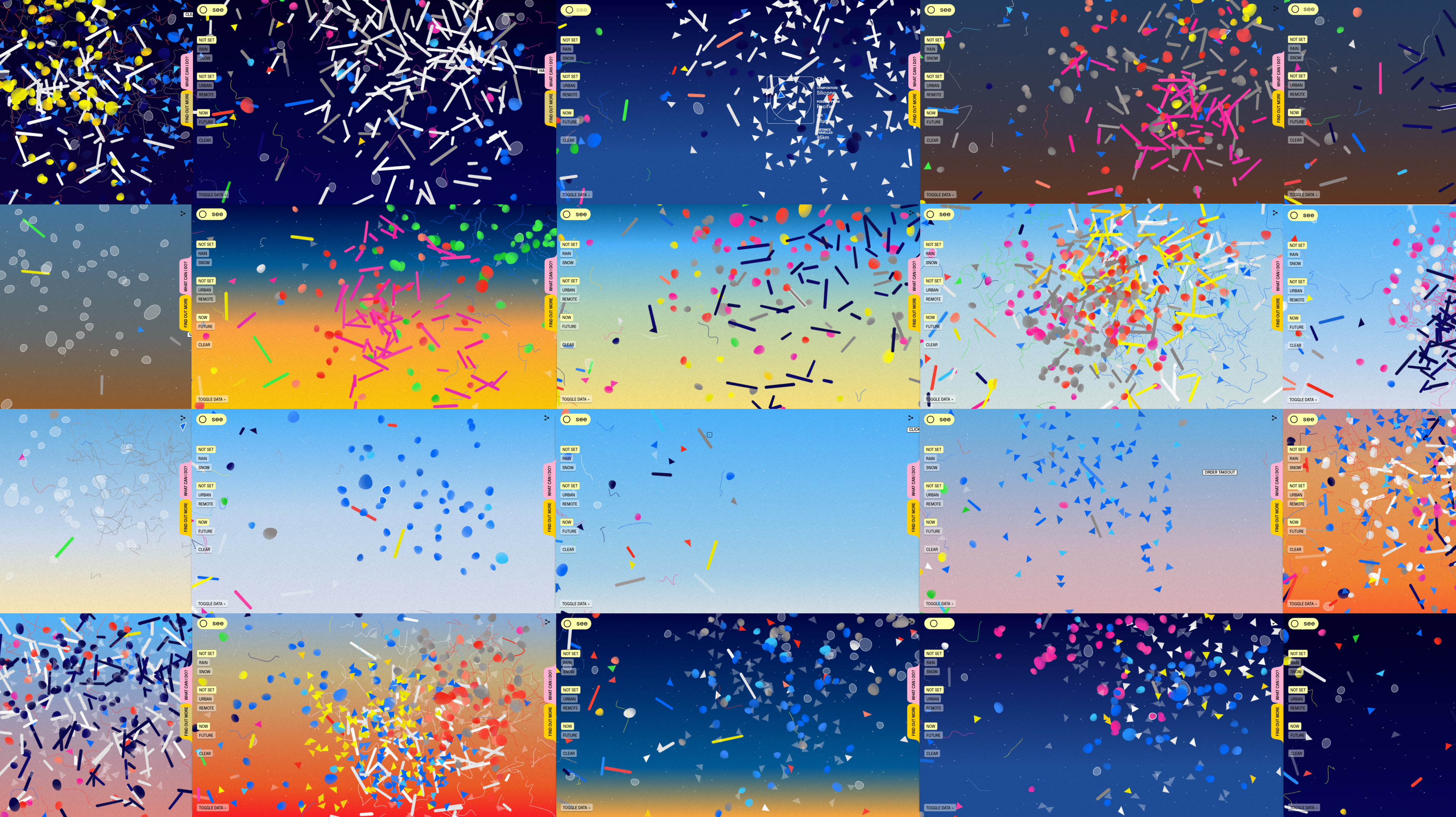 Collage of shapes in various gradient backgrounds. Copyright Cotton Design, Talia Cotton