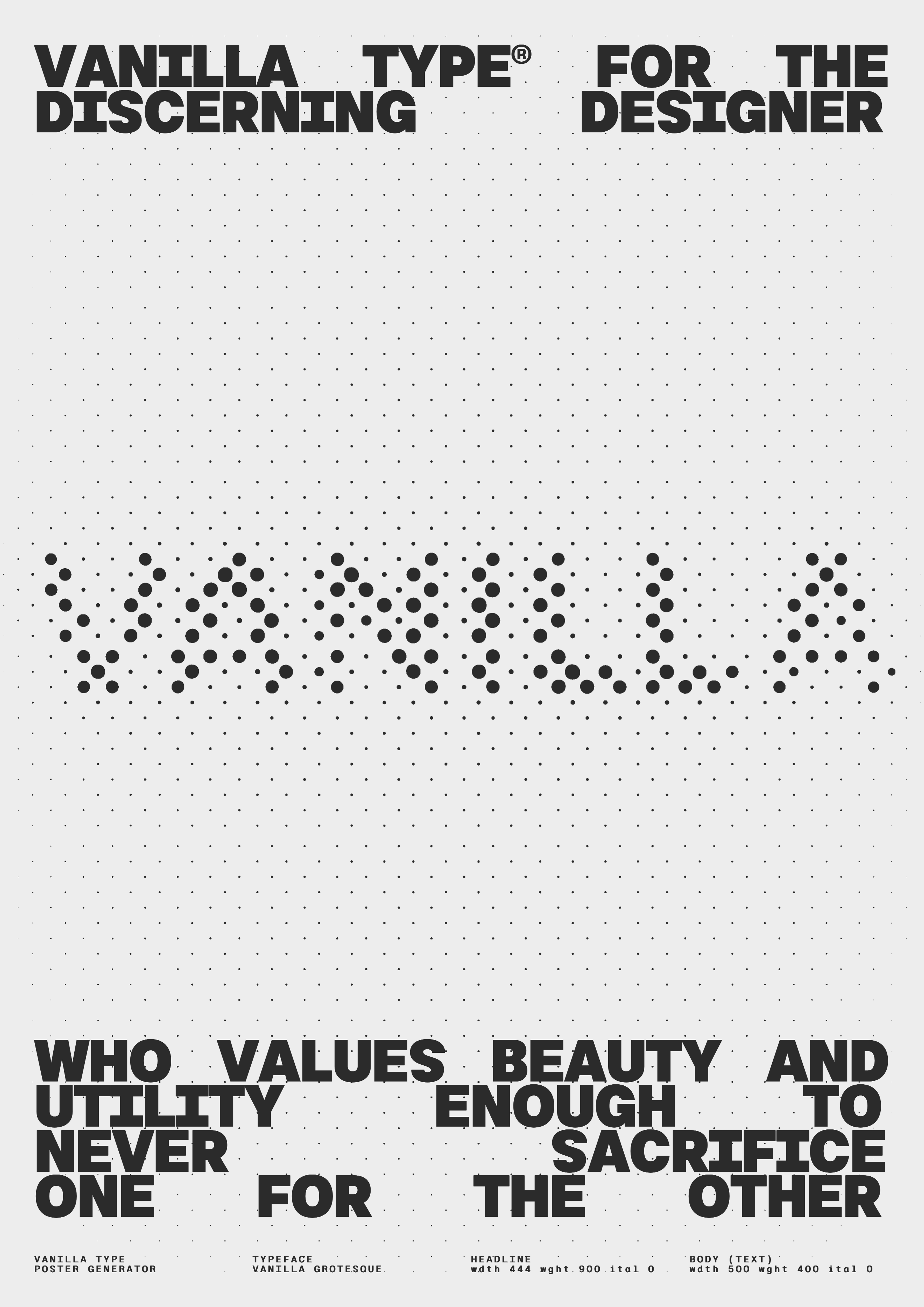 Text-heavy poster: “Vanilla Type for the Experimenting Designer.”. Copyright Cotton Design, Talia Cotton