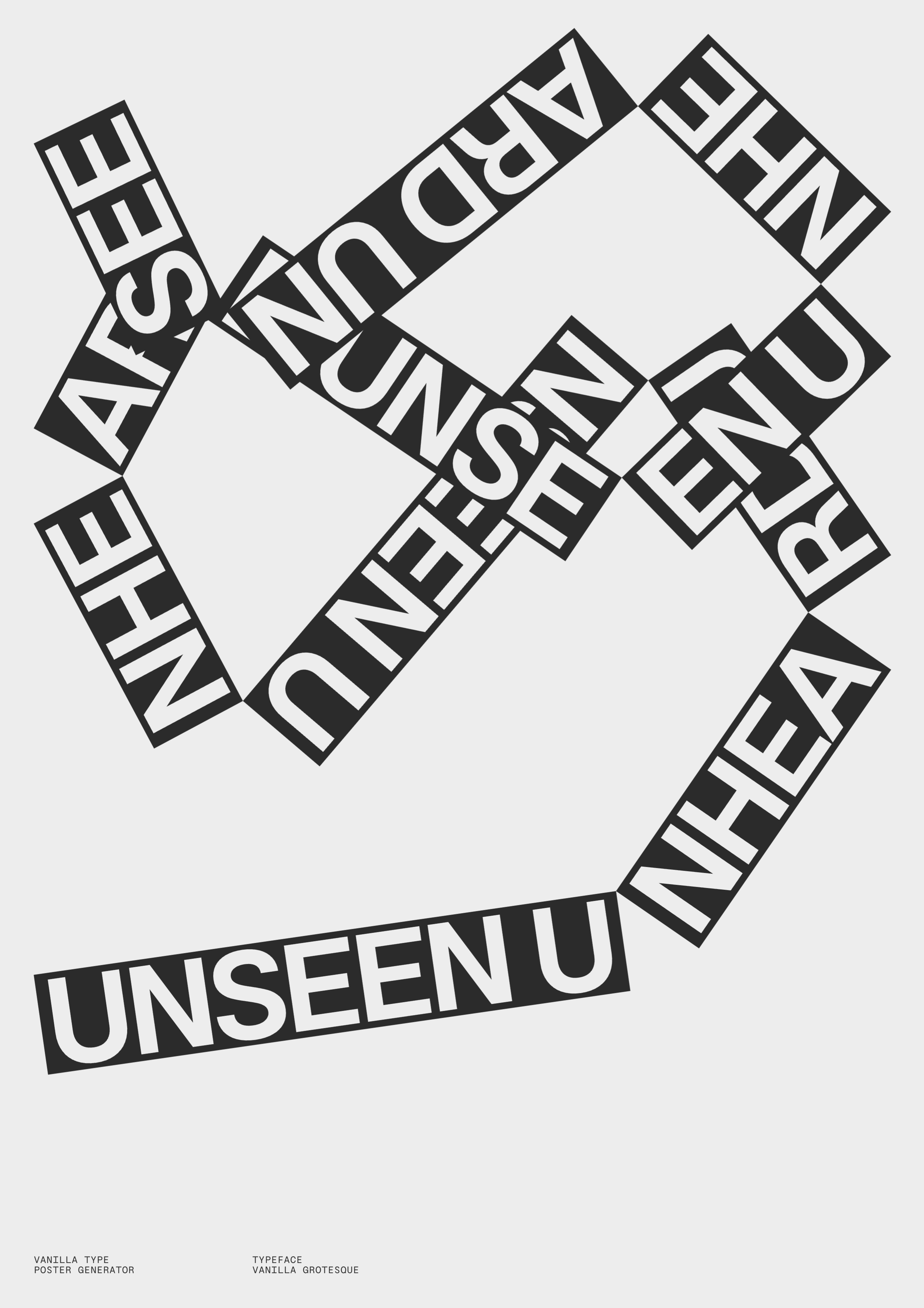 Rotated blocks with words: “Unseen Universe.”. Copyright Cotton Design, Talia Cotton