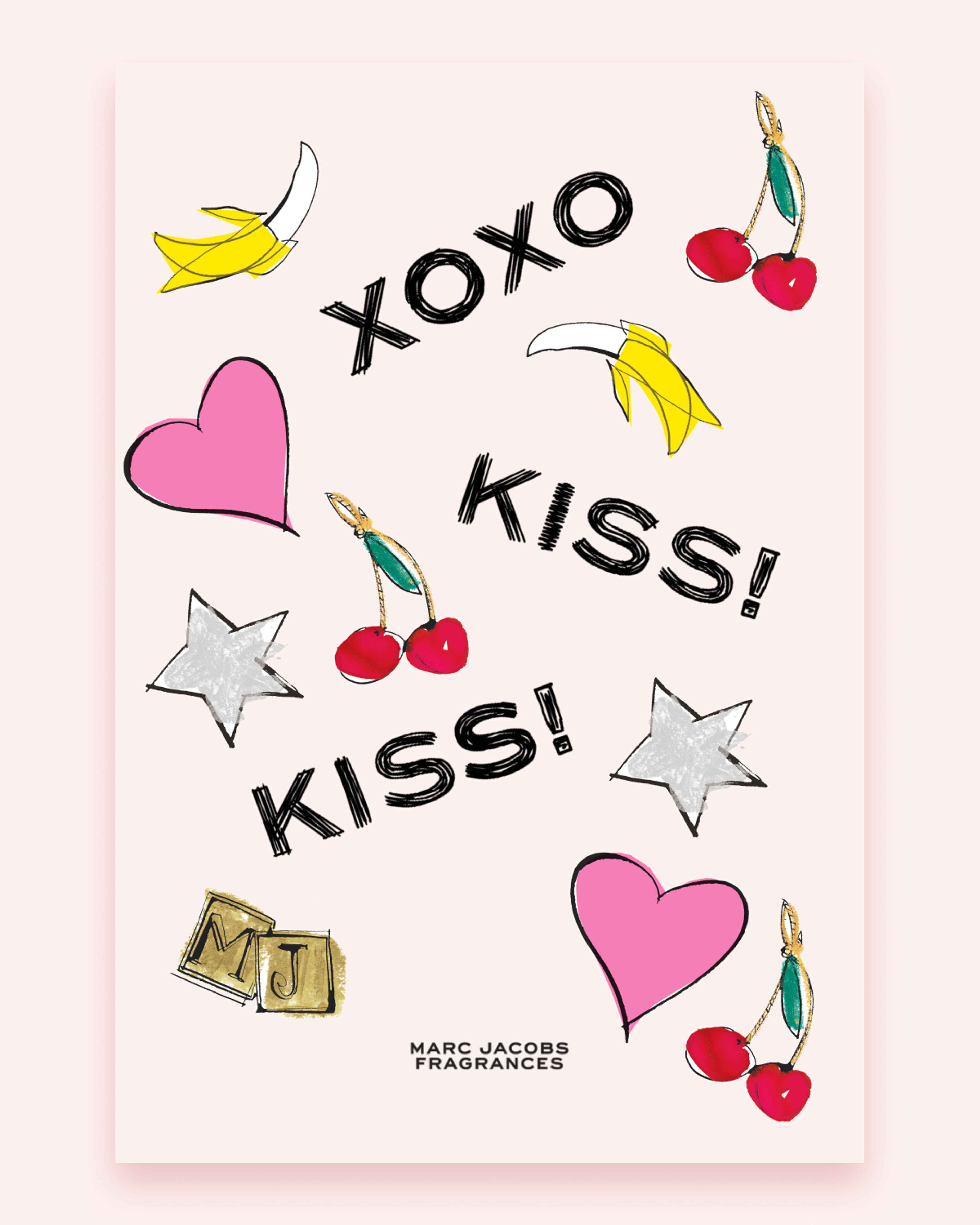 Cute stickers and letters on pink background. Copyright Cotton Design, Talia Cotton