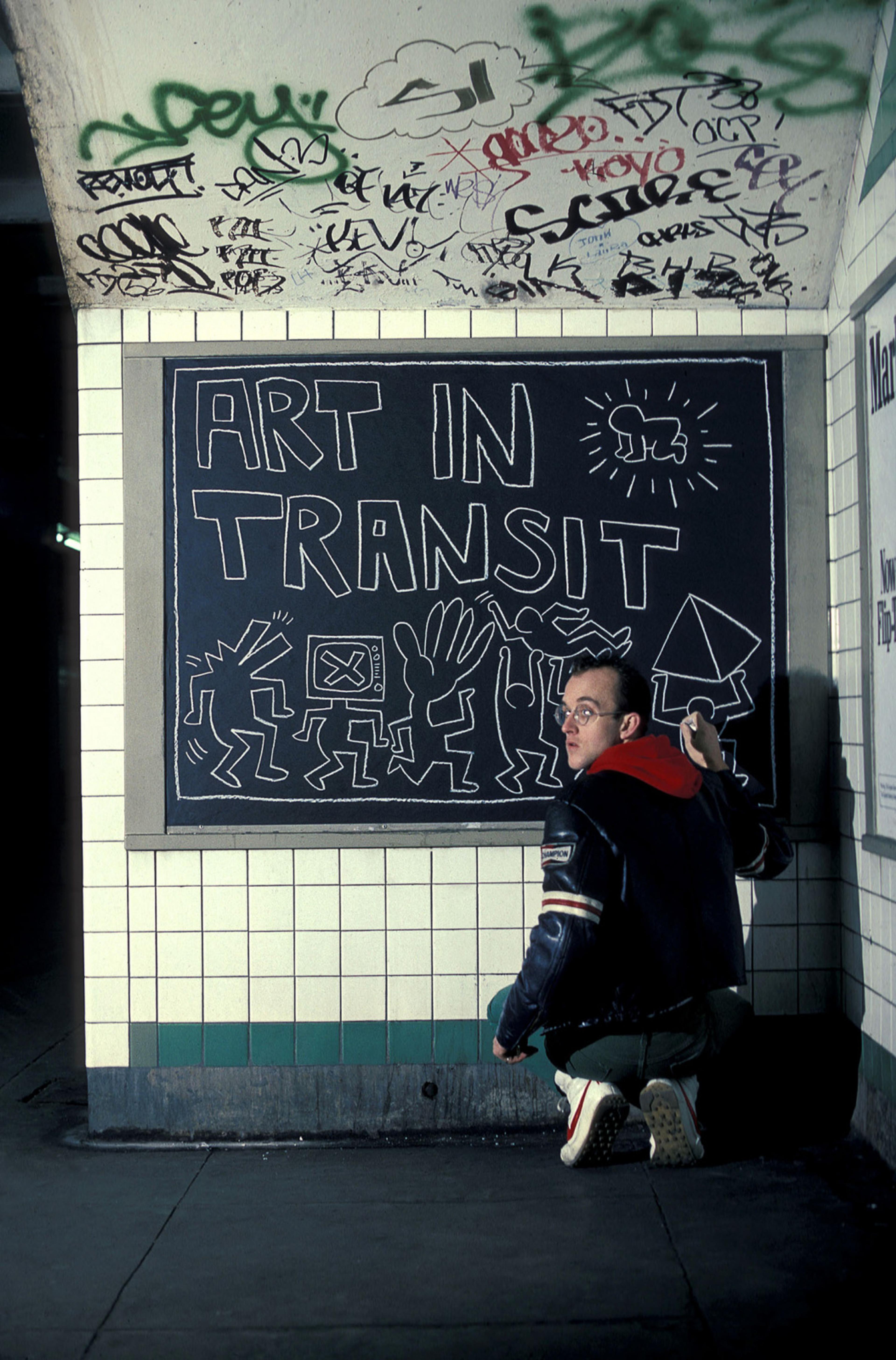 Reference for GBA Guilty by Association --  Keith Haring drawing in subway. Copyright Cotton Design, Talia Cotton