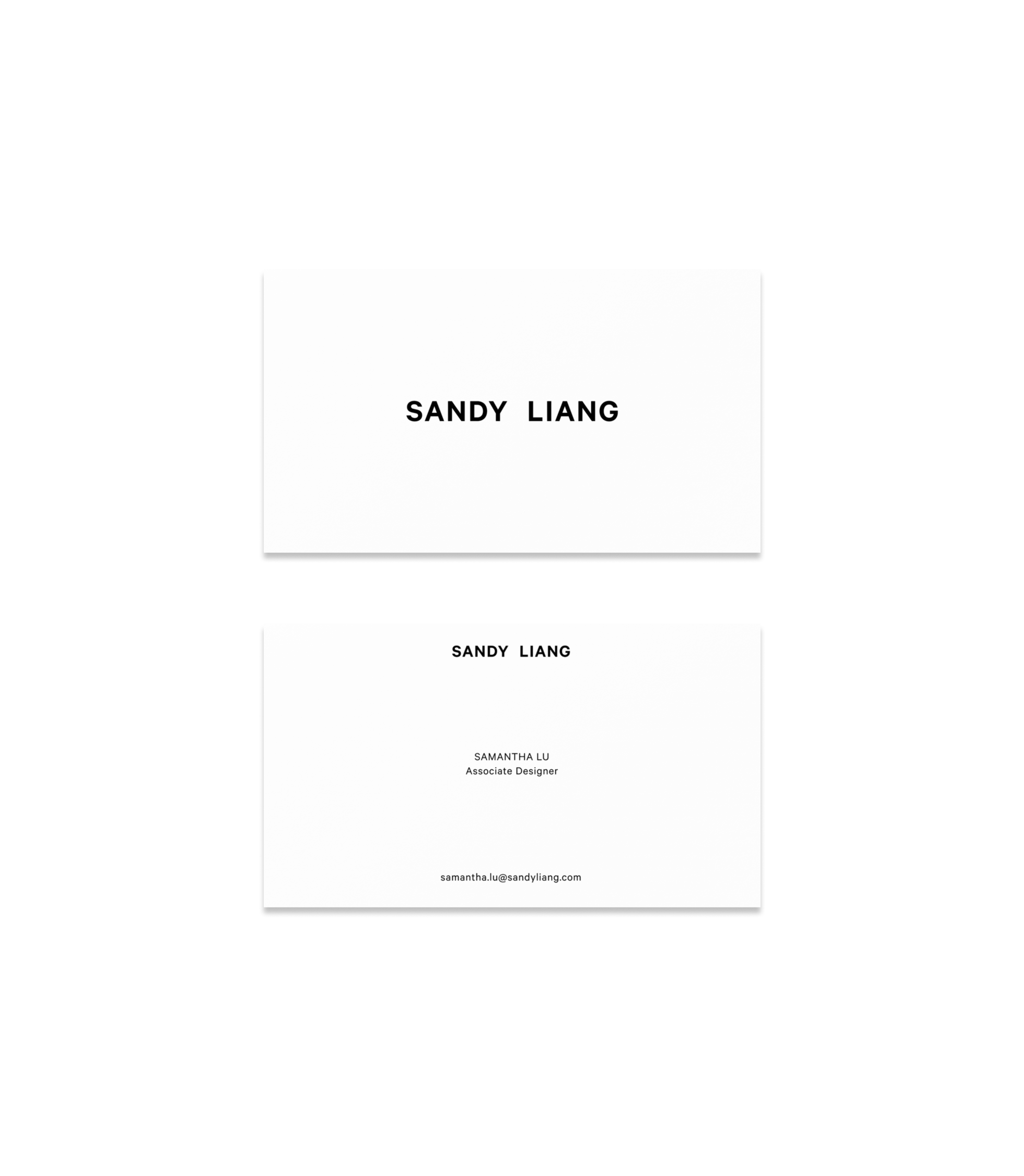 Sandy Liang business cards front and back. Copyright Cotton Design, Talia Cotton