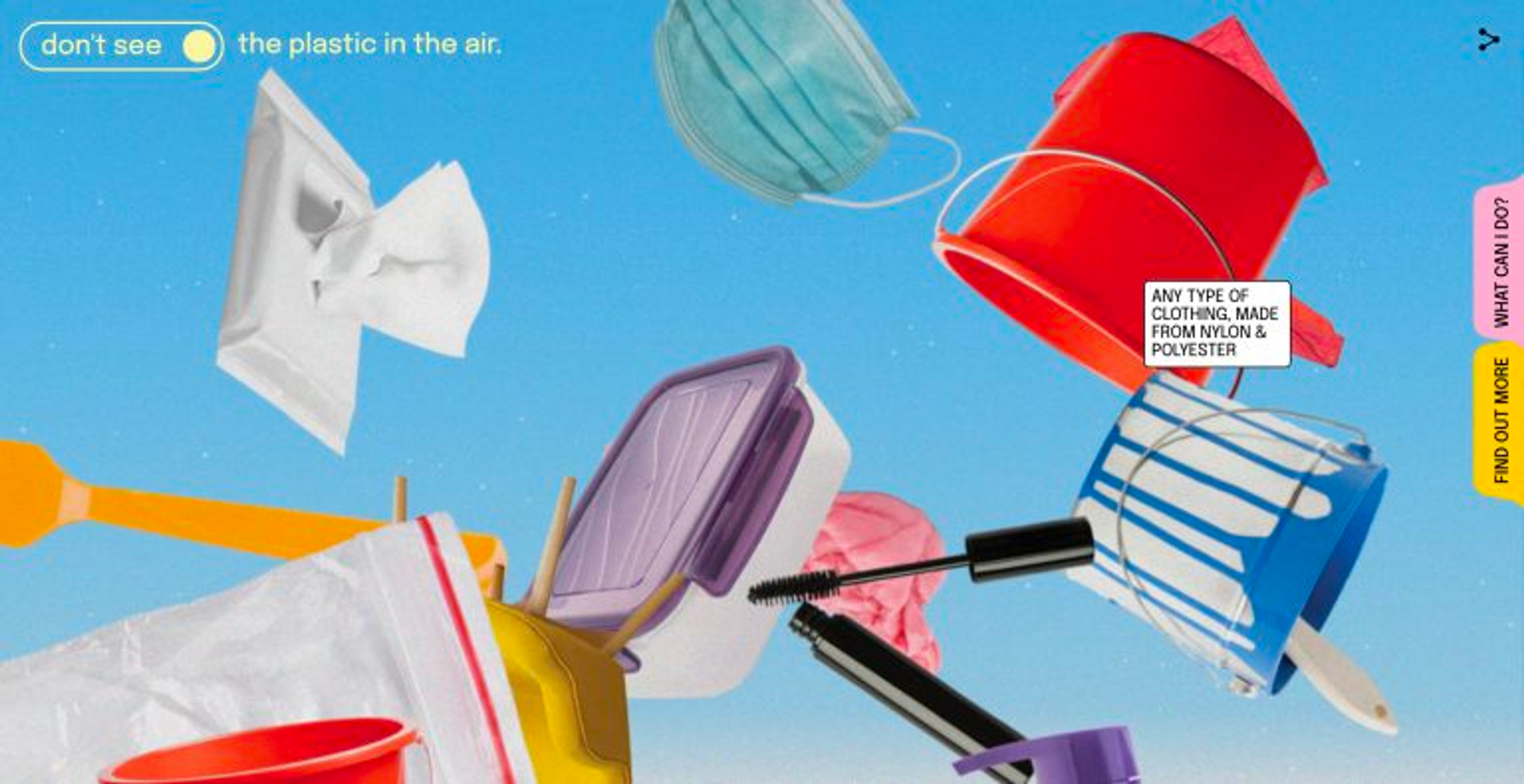 Plastic items in a blue background. Copyright Cotton Design, Talia Cotton