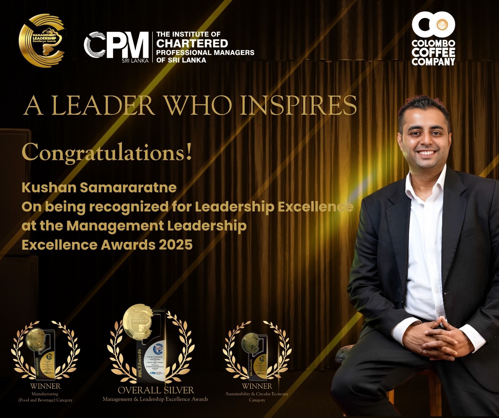 Colombo Coffee CEO Kushan Samararatne Triumphs at CPM Leadership Awards 2025