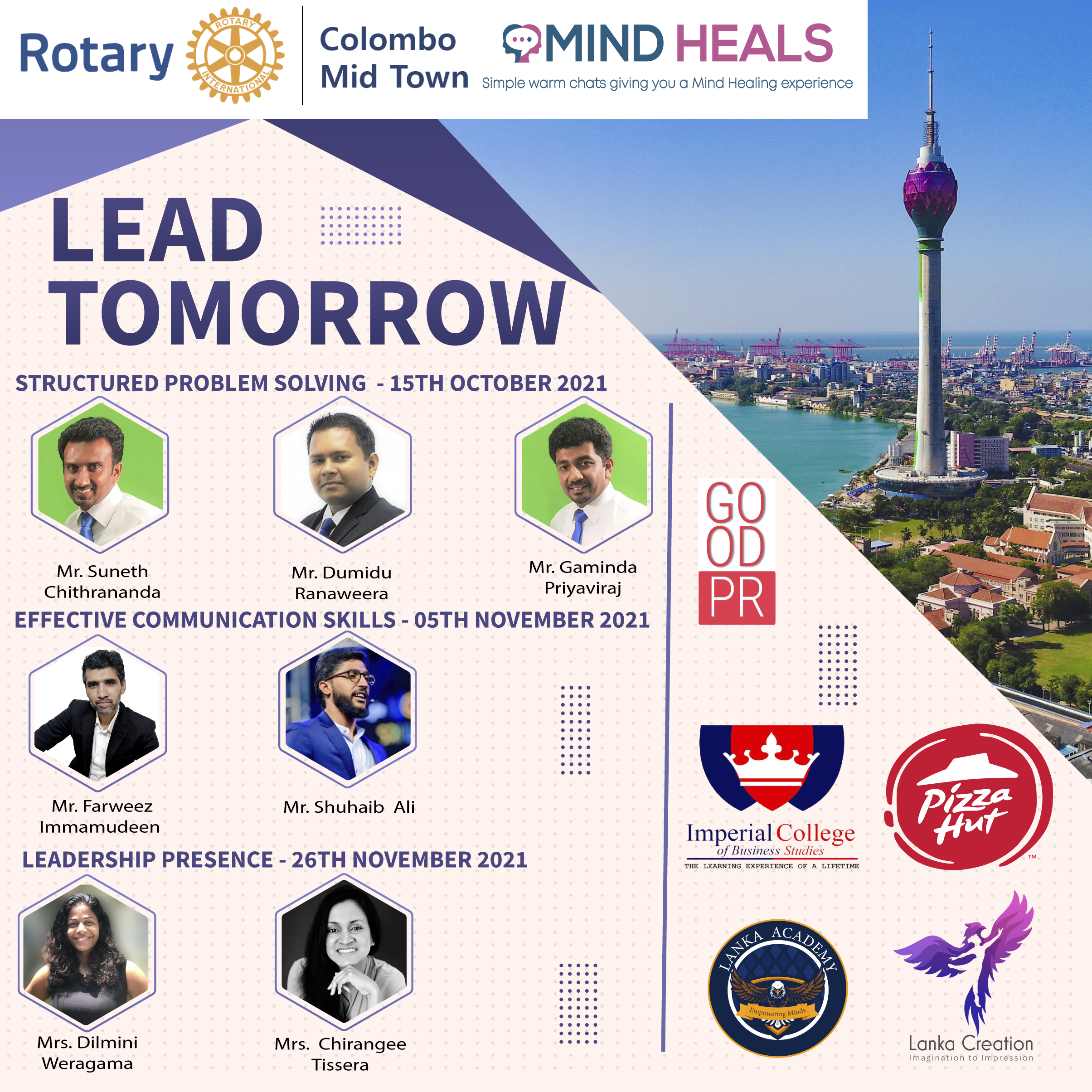Rotary Club of Colombo Mid Town and Mind Heals partner to launch “Lead Tomorrow” youth webinar series to raise funds for “Blind Walk.”