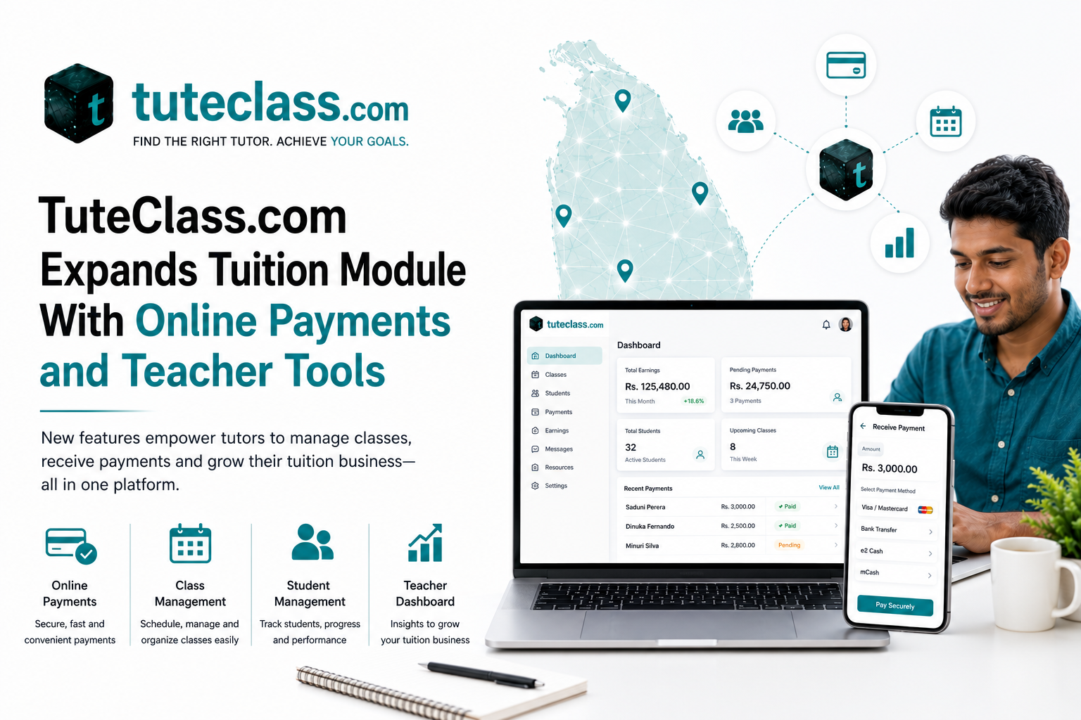 TuteClass.com Expands Tuition Module With Online Payments and Teacher Tools