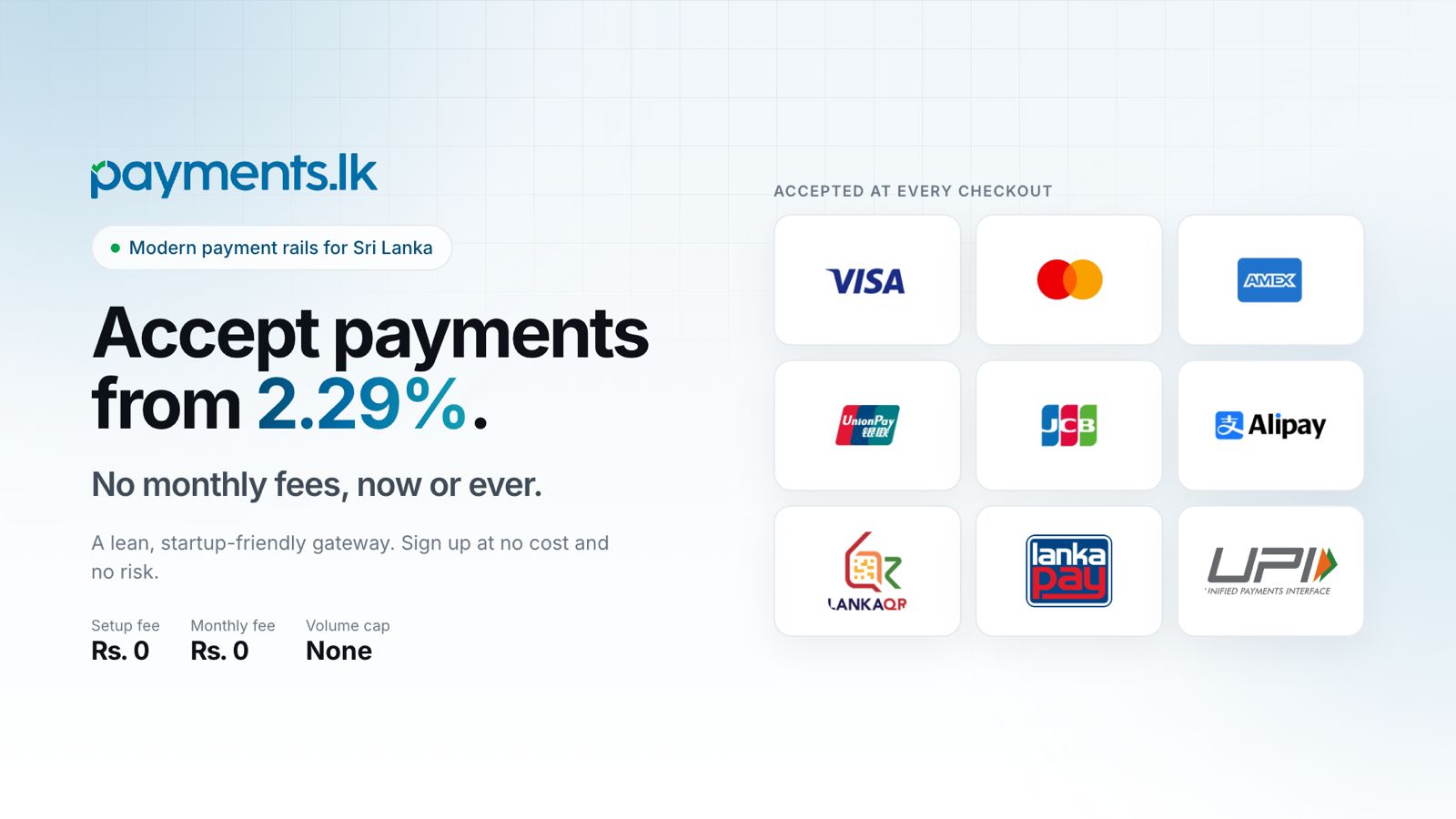 Payments.lk by Payable takes on traditional payment gateways by offering zero monthly fees, lowest published rates