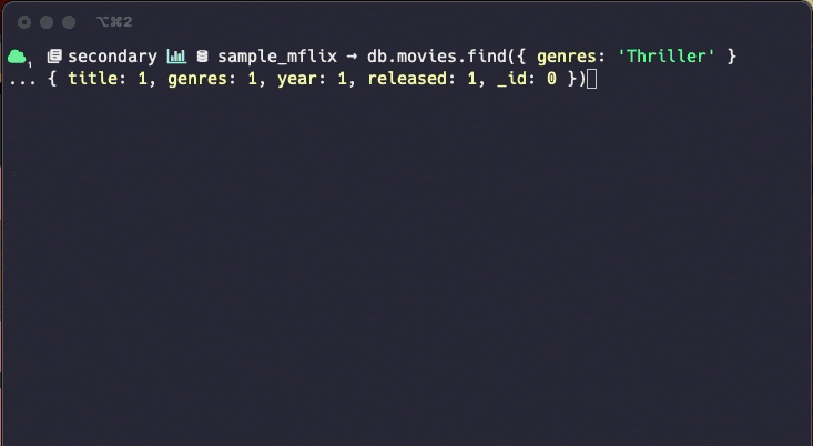 Exemple de syntax highlight sur le nouveau shell mongo