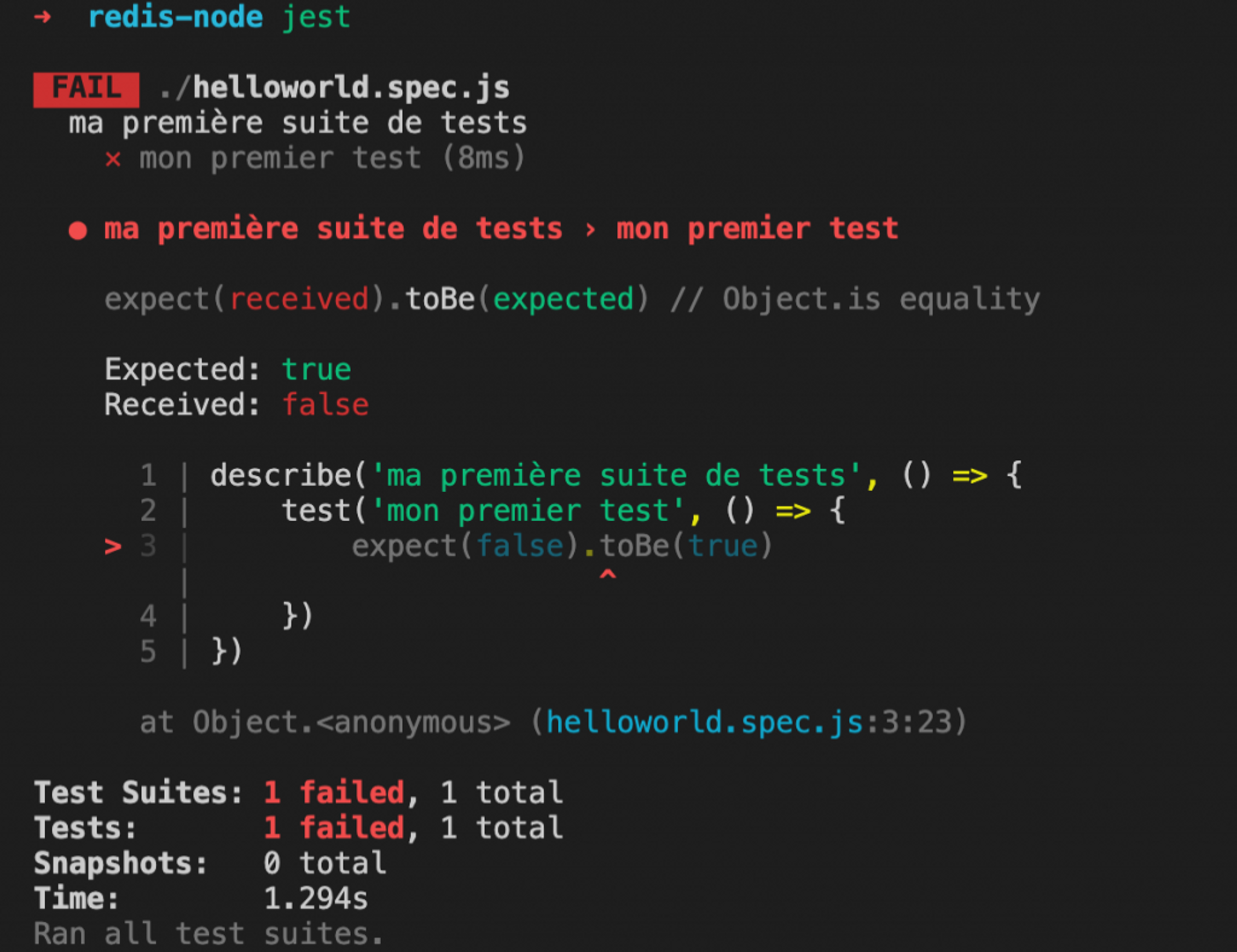 exemple de test jest echec