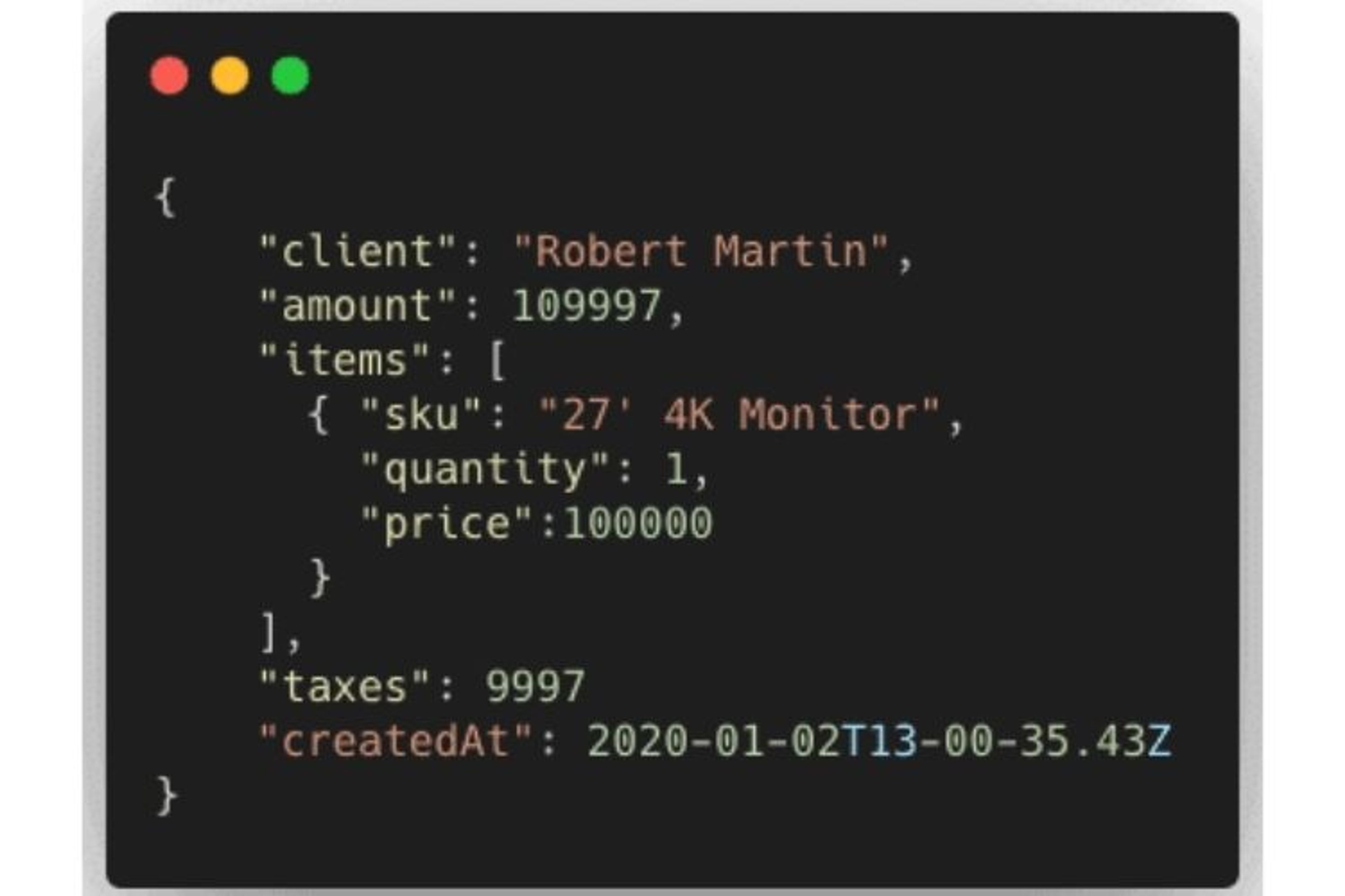 Objet JSON représentant une transaction en vue de montrer un mongodb index partial