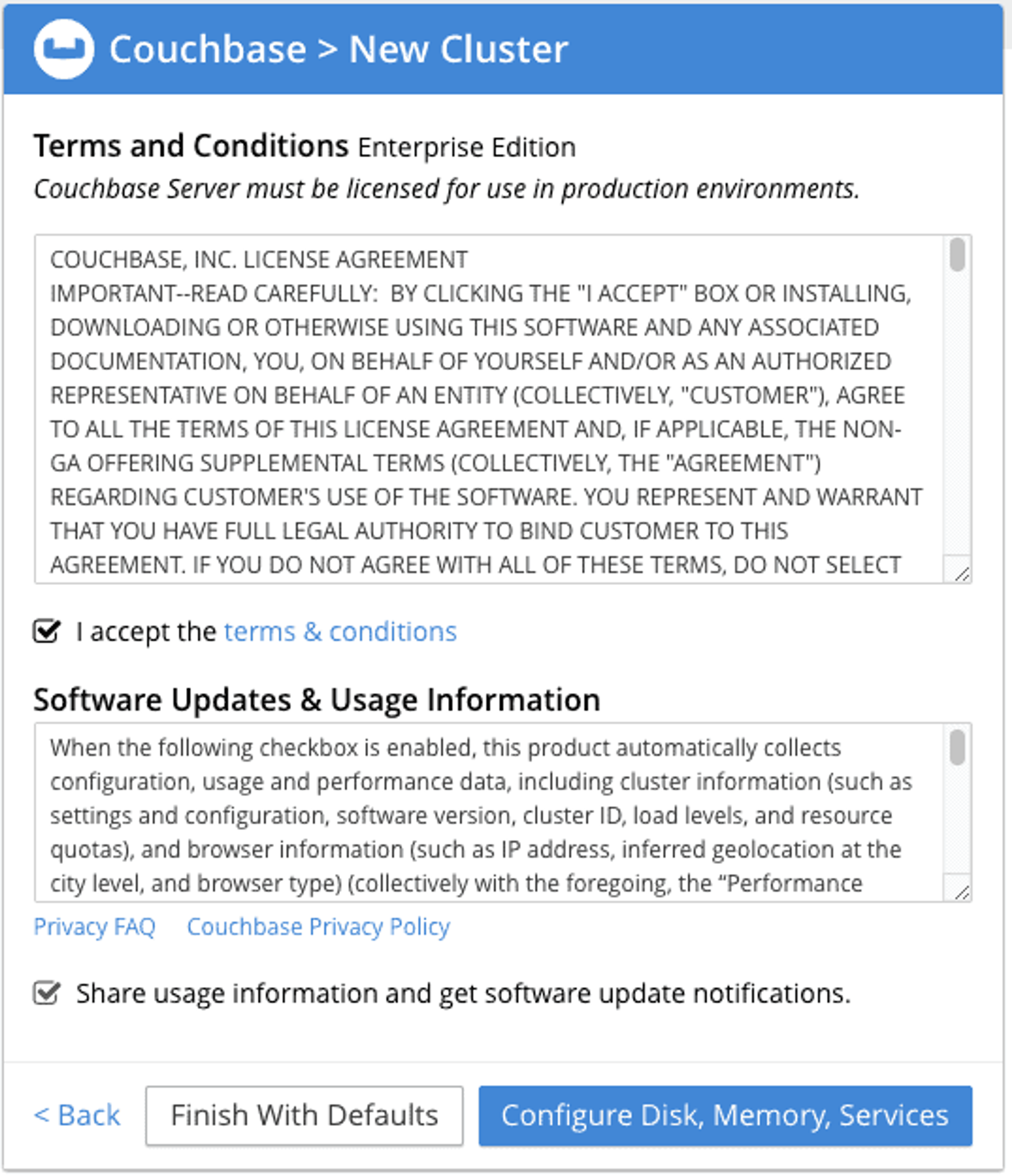 Couchbase terms and conditions