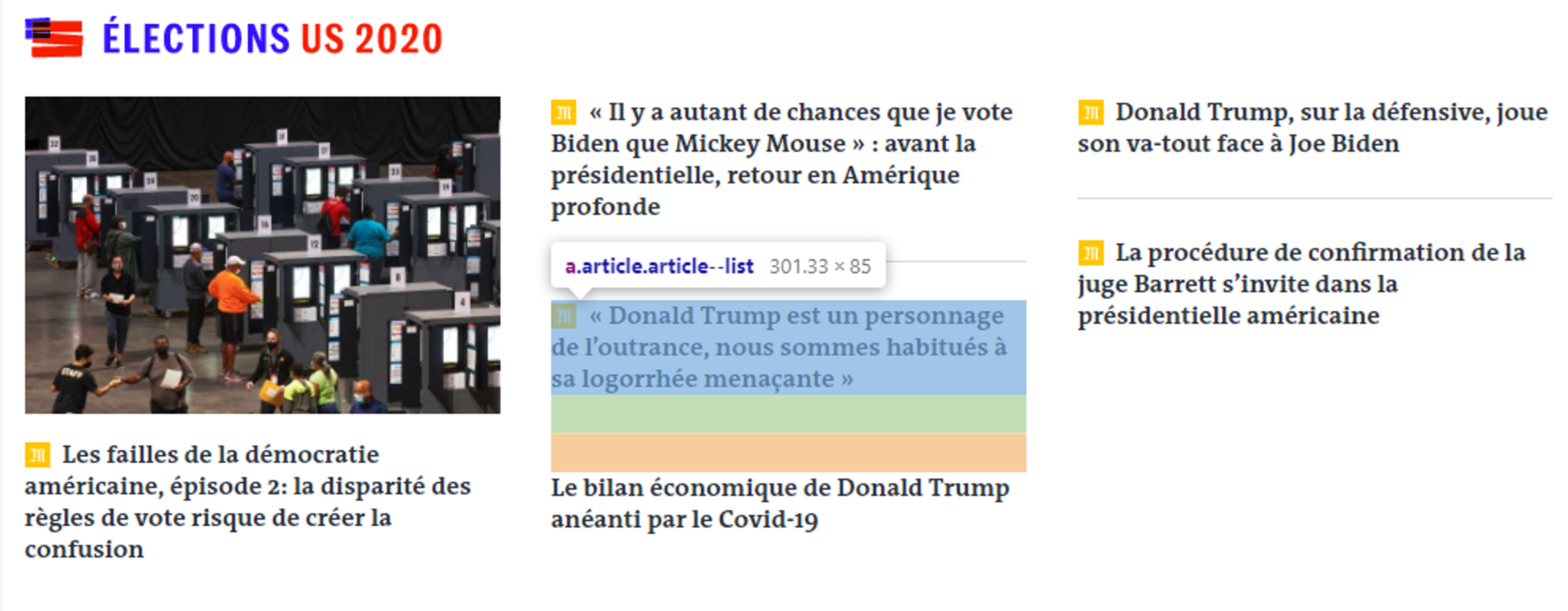 Ici nous essayons d'accéder à chaque article en utilisant le sélecteur <a>