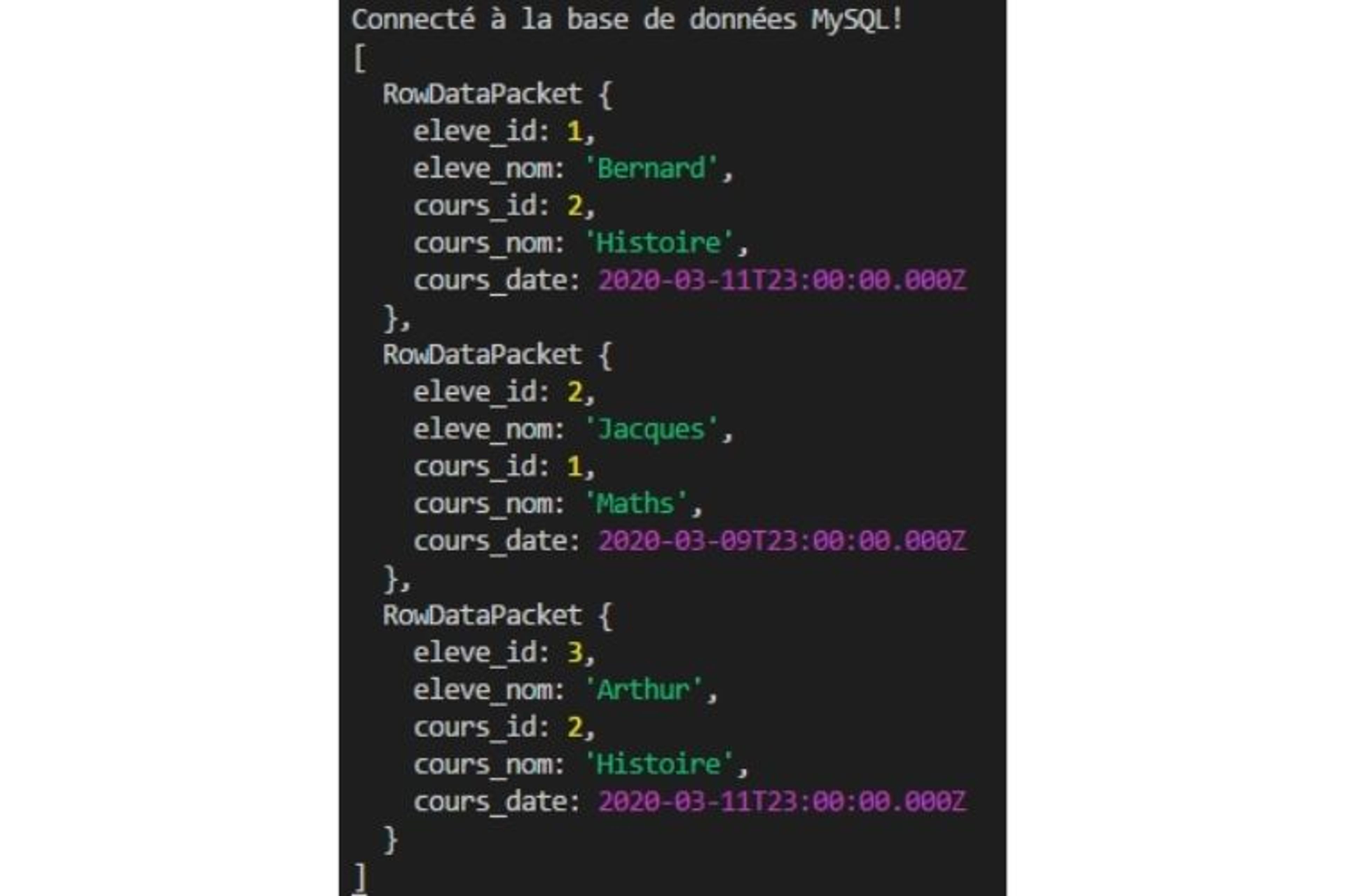 objet mysql nodejs