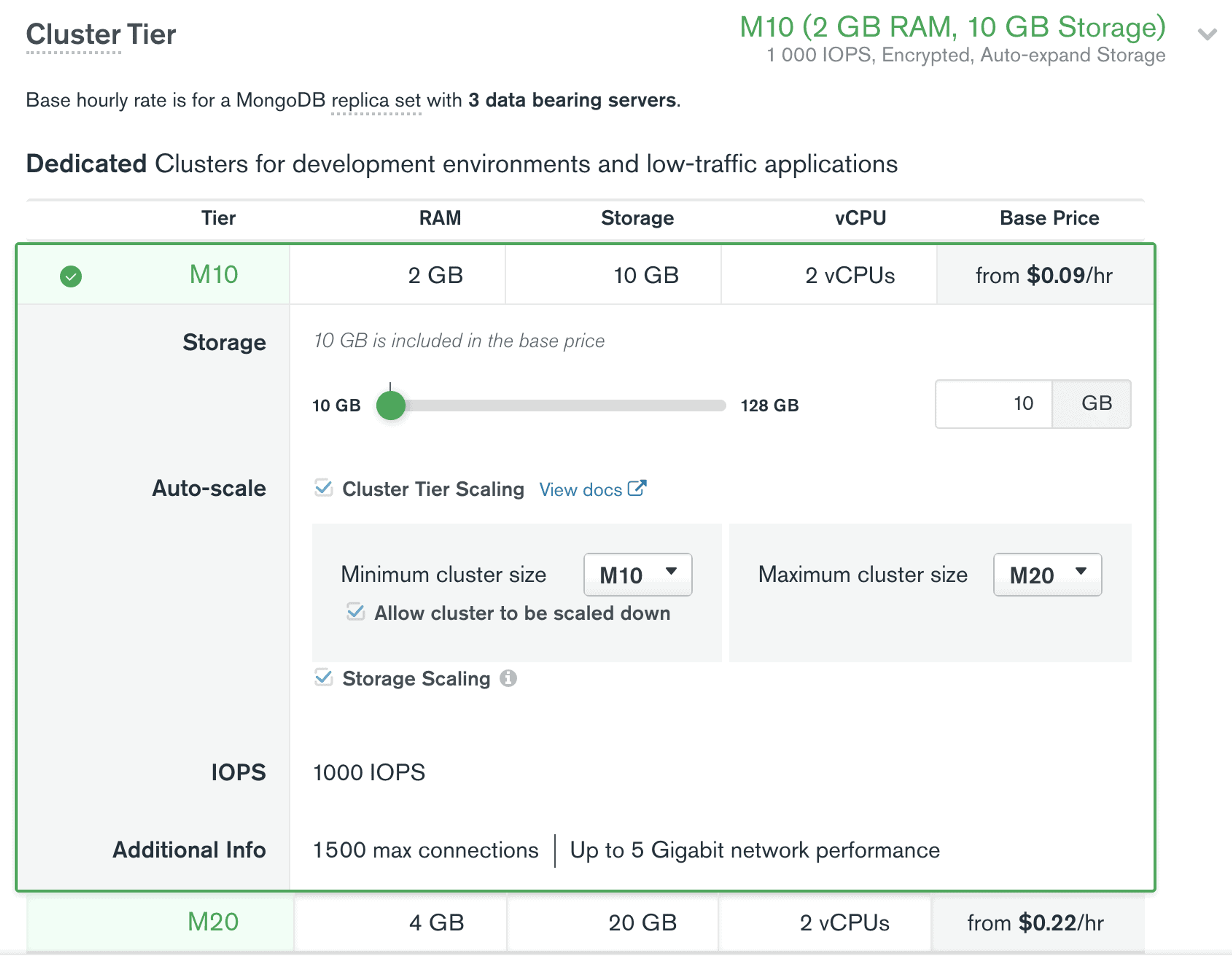 Lors de la configuration de votre cluster MongoDB Atlas, vous pouvez choisir d'activer l'option d'auto scaling