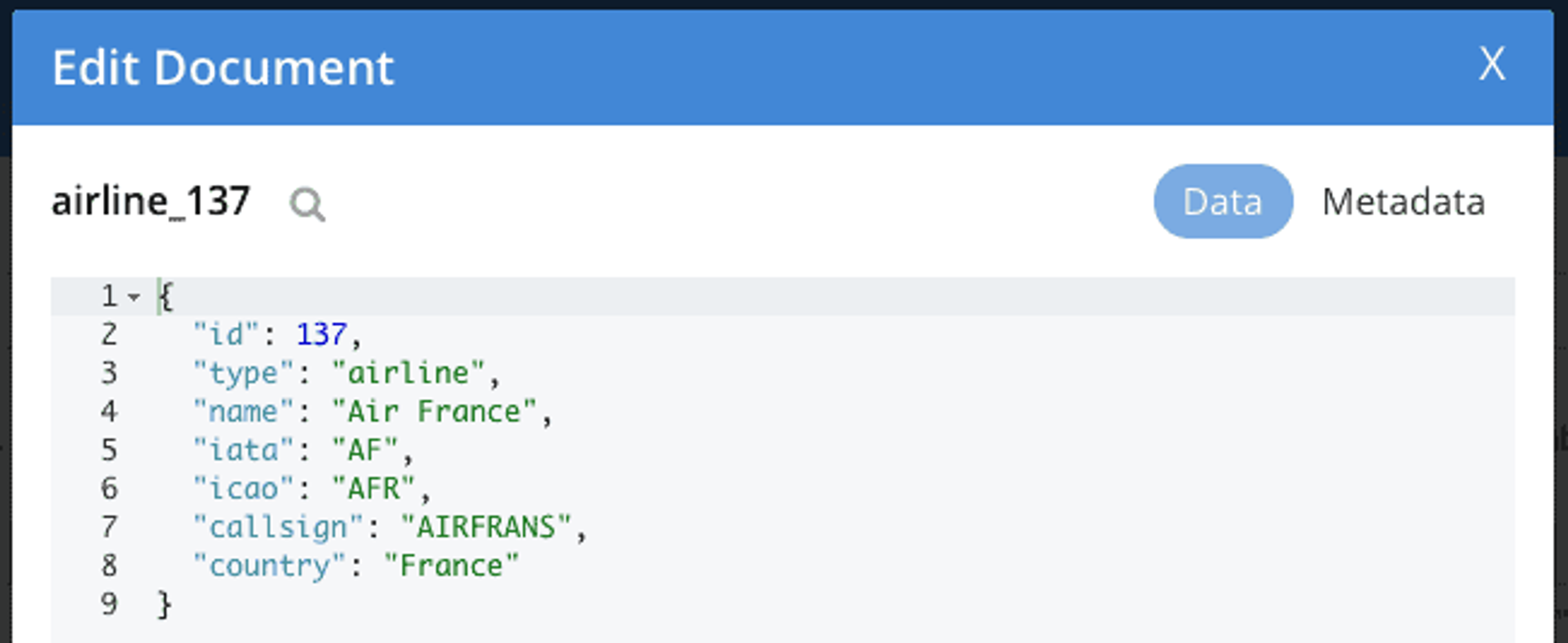 Editez un document avec l'UI Couchbase