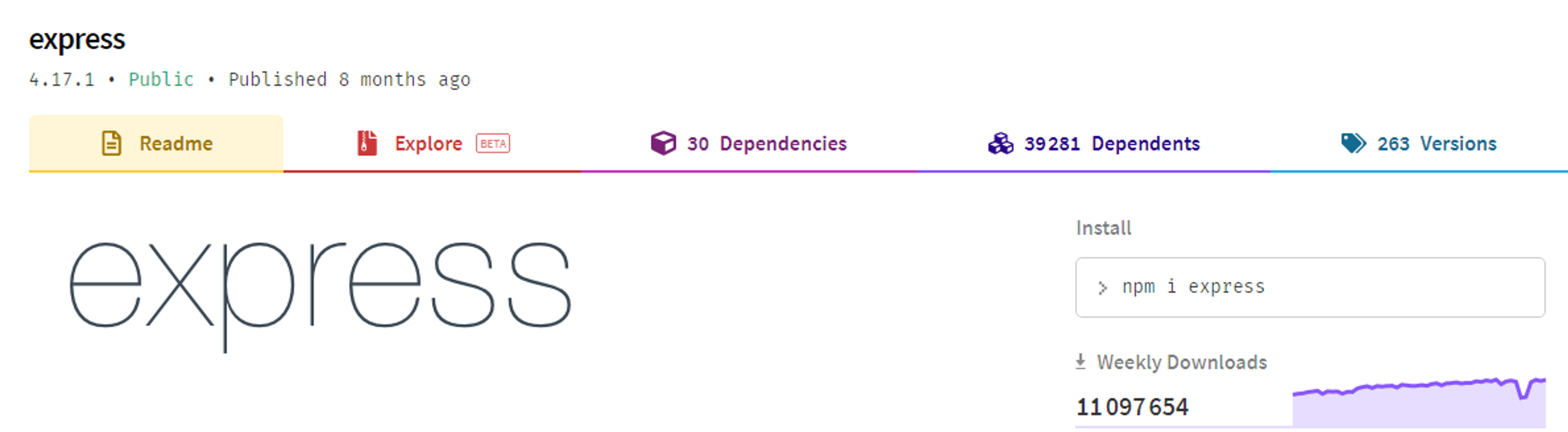 npm page express