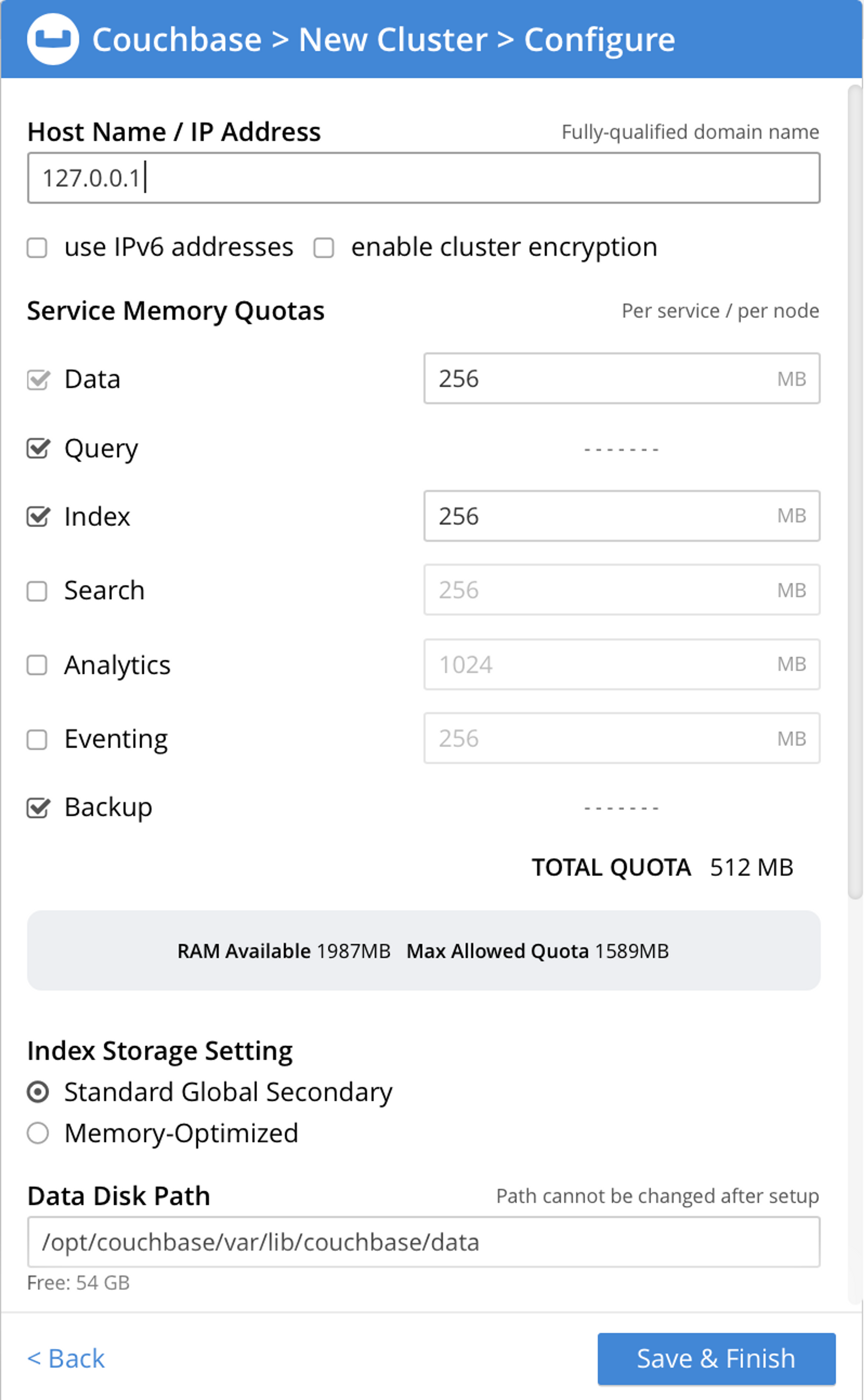 Couchbase minimum resources allocation