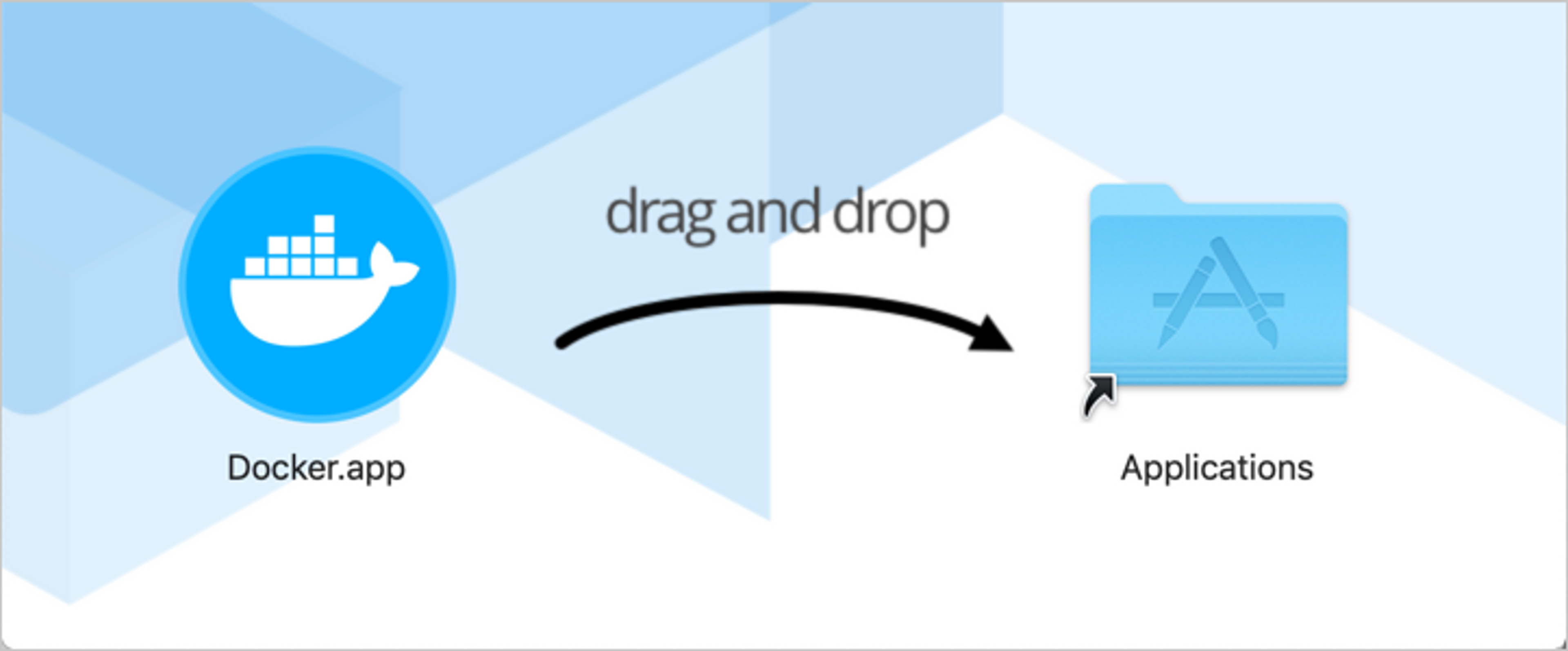 Glisser l'icone Docker vers le dossier Application pour installer Docker