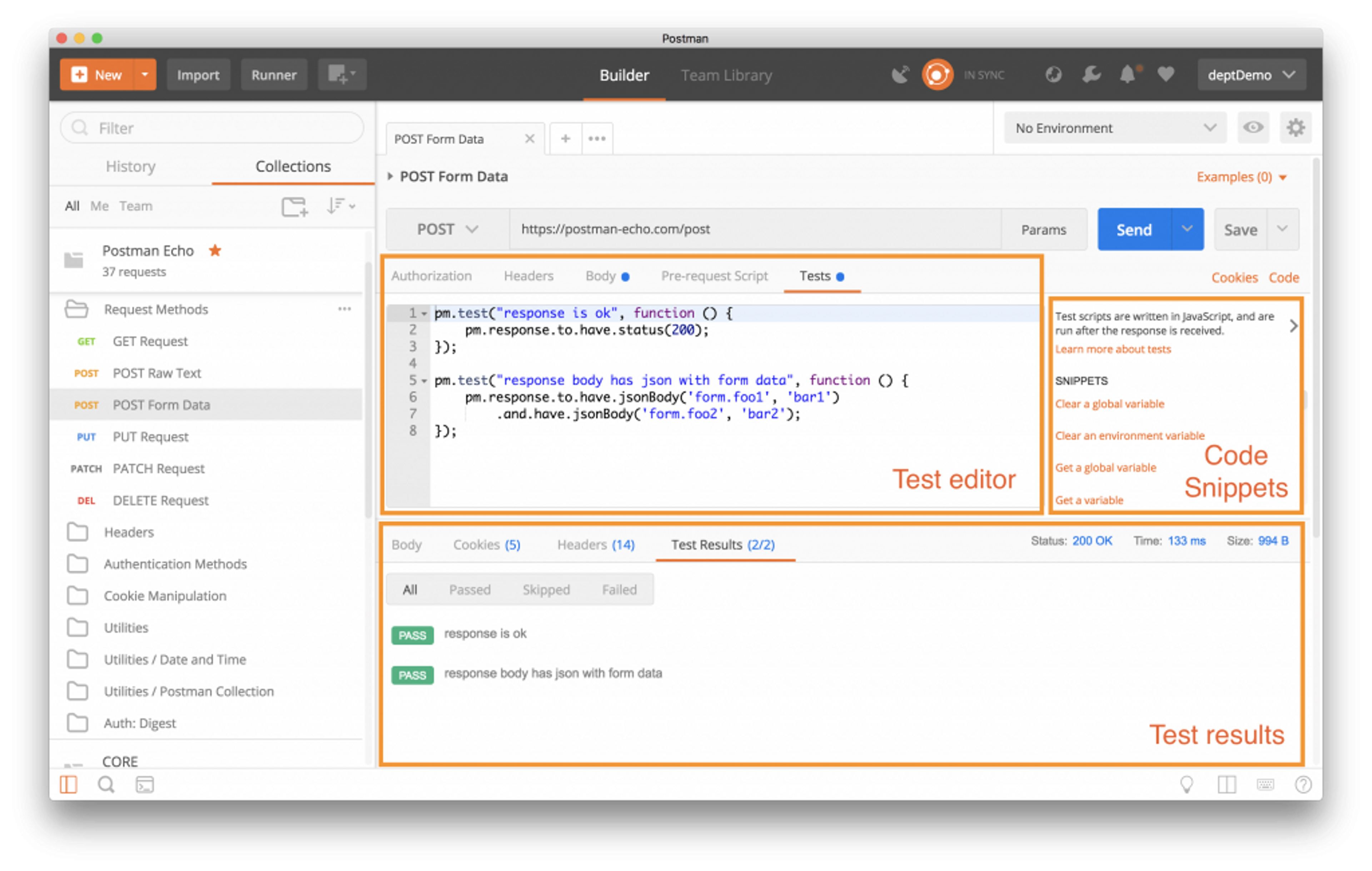 Description de l'interface postman
