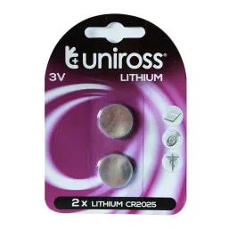 Uniross Battery Lithium Coin 3V Cr2025 2 Pack