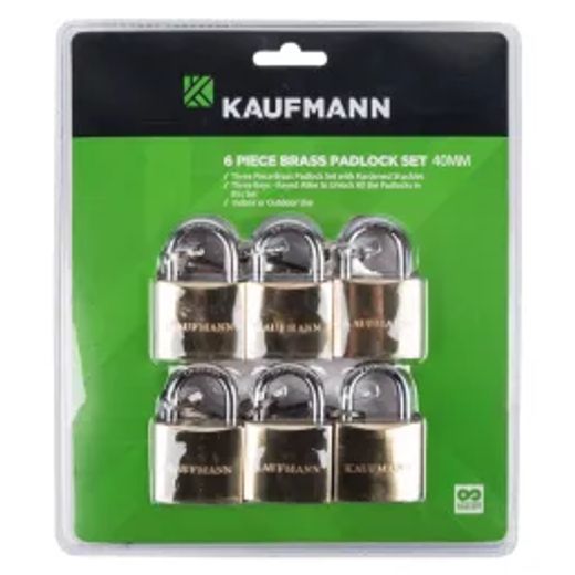 Kaufmann Padlock Brass Set 6 Pc 40Mm