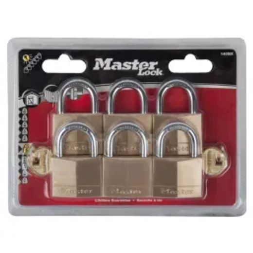 Mackie Master Pad Lock Brass 6Pk 40Mm Keyd Alike