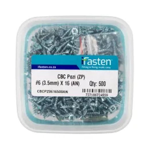 Ifasten Cbc Pozi No6 Zp 3.5Mmx16Mm 500 Pt + Bit