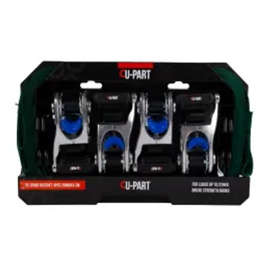 U-Part Tie Down Ratchet 4Pc + Hook 25Mmx4.2M 226Kg