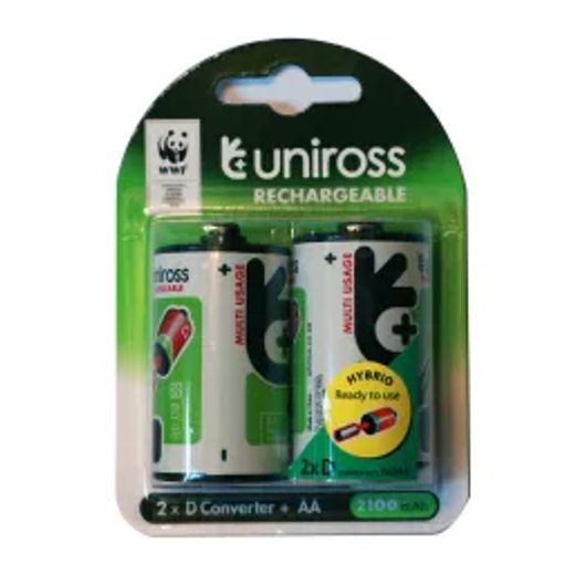 Uniross Battery Rechar D Cap Max 2100 Mah 2 Pack