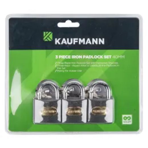 Kaufmann Padlock Steel Set 3 Pc 40Mm