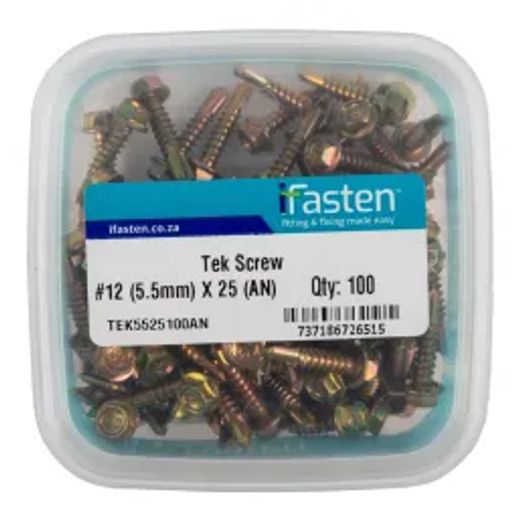 Ifasten Tek Screw No12 5.5Mmx25Mm 100 Pt