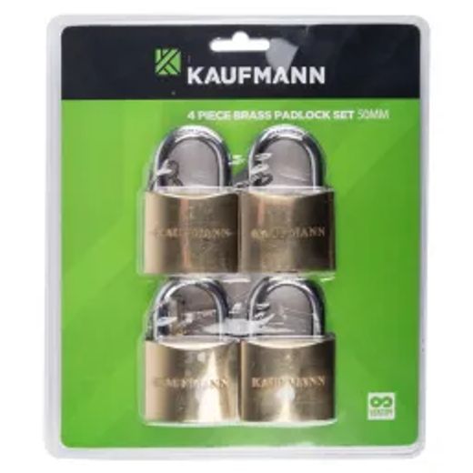Kaufmann Padlock Brass Set 4 Pc 50Mm