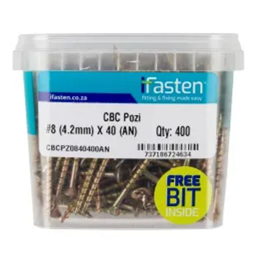 Ifasten Cbc Pozi No8 4.2Mmx40Mm 400 Pt + Bit