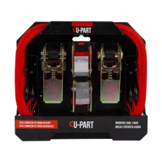 U-Part Tie Down Ratchet+Cam Buckl 4Pc 25Mmx3M136Kg