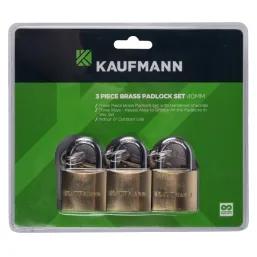 Kaufmann Padlock Brass Set 3 Pc 40Mm