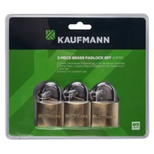 Kaufmann Padlock Brass Set 3 Pc 40Mm