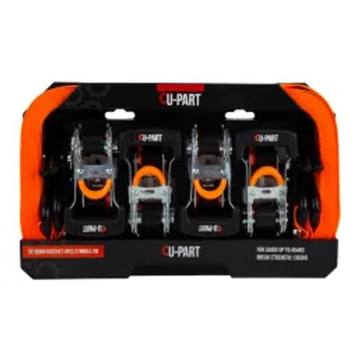 U-Part Tie Down Ratchet 4Pc + Hook 27Mmx4.2M 454Kg