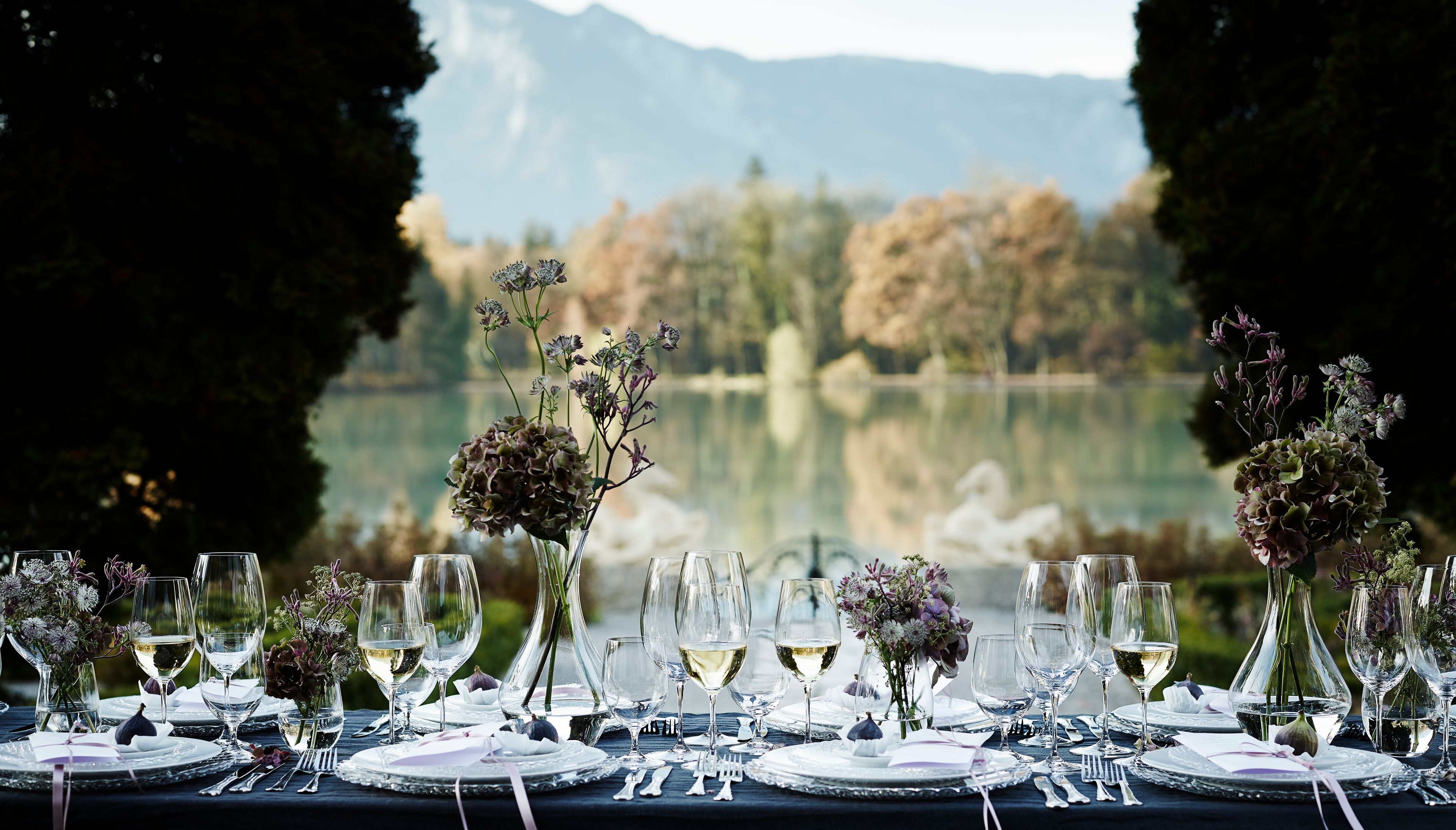 Table setting by a lake