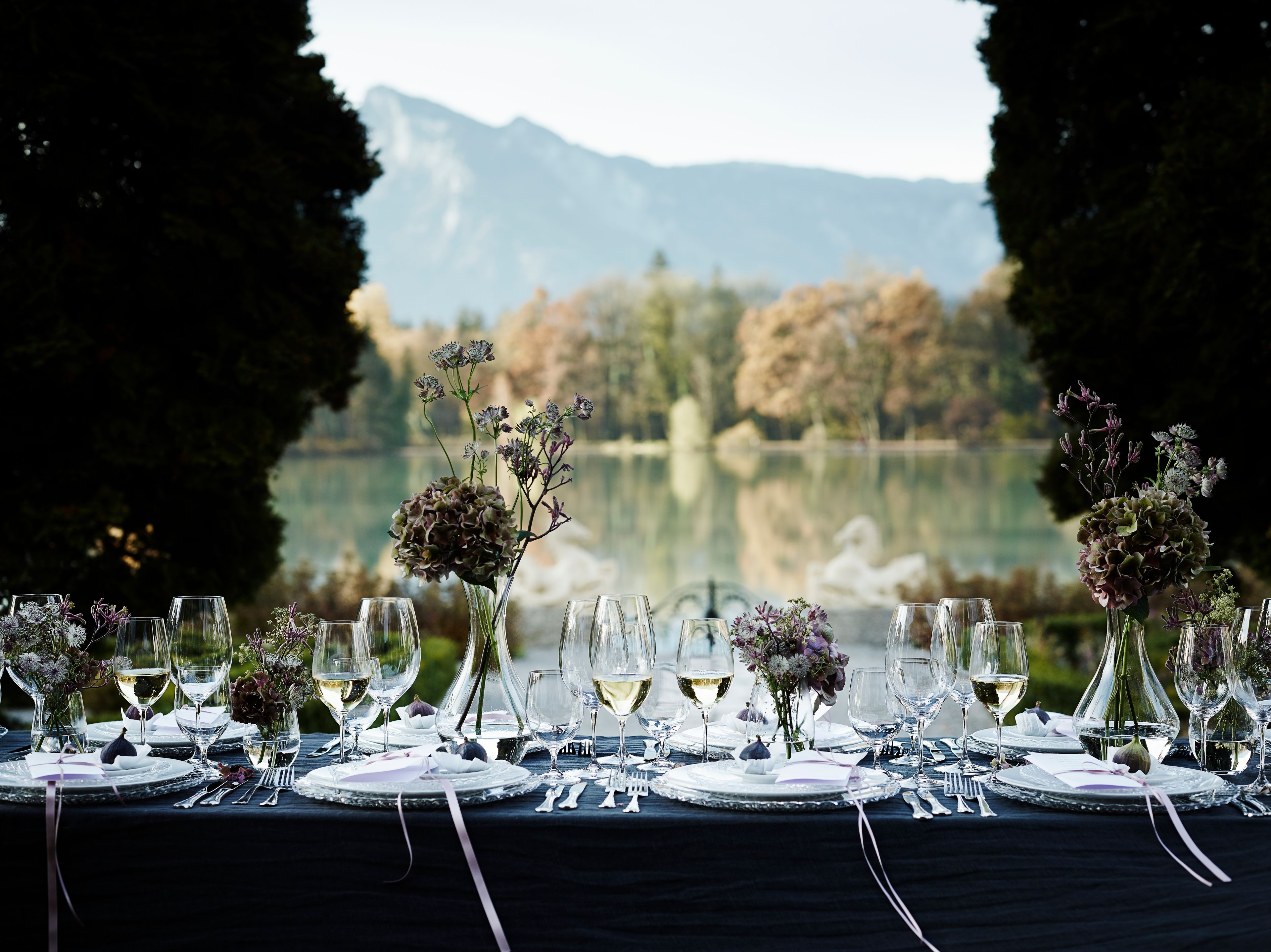 Table setting by a lake