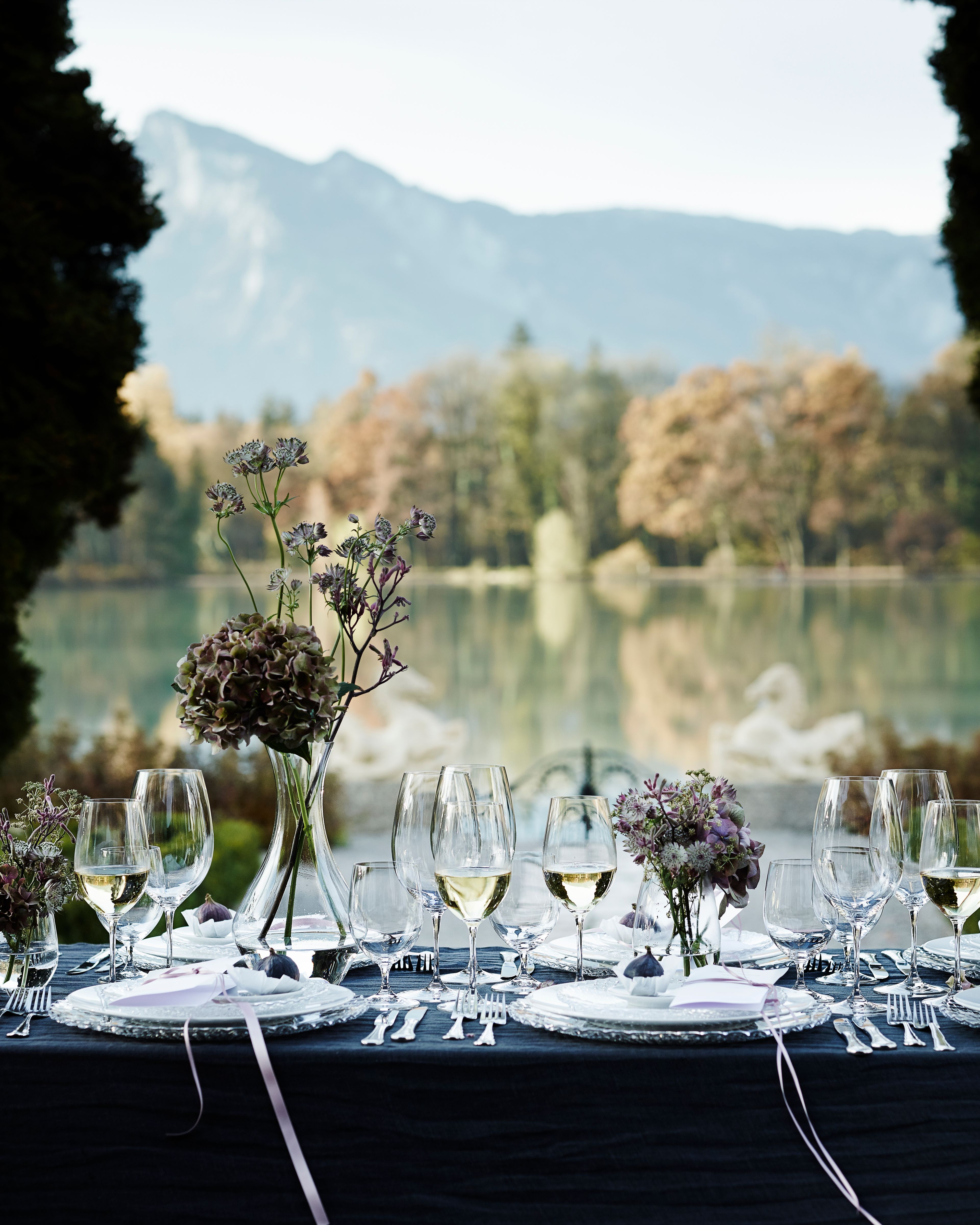 Table setting by a lake