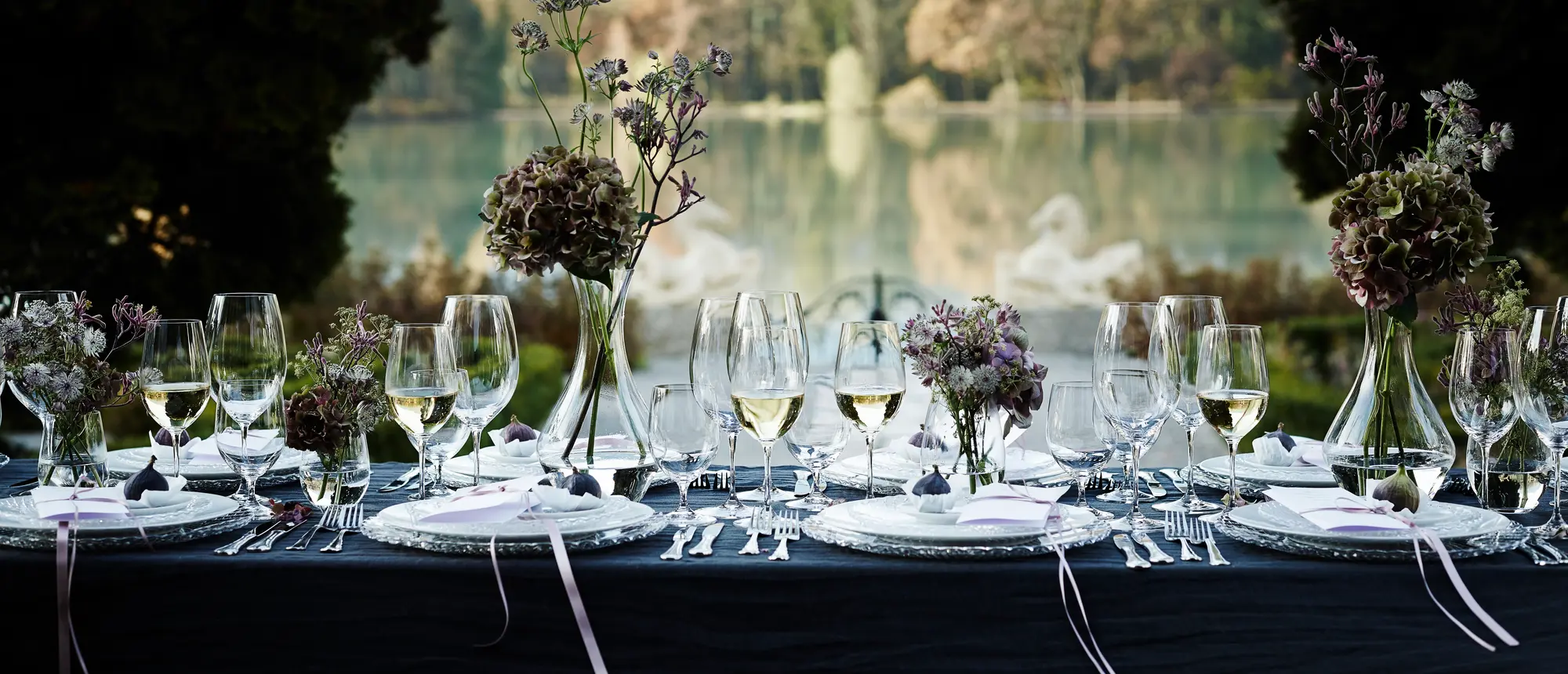 Table setting by a lake