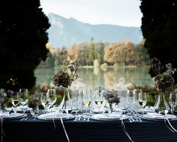 Table setting by a lake