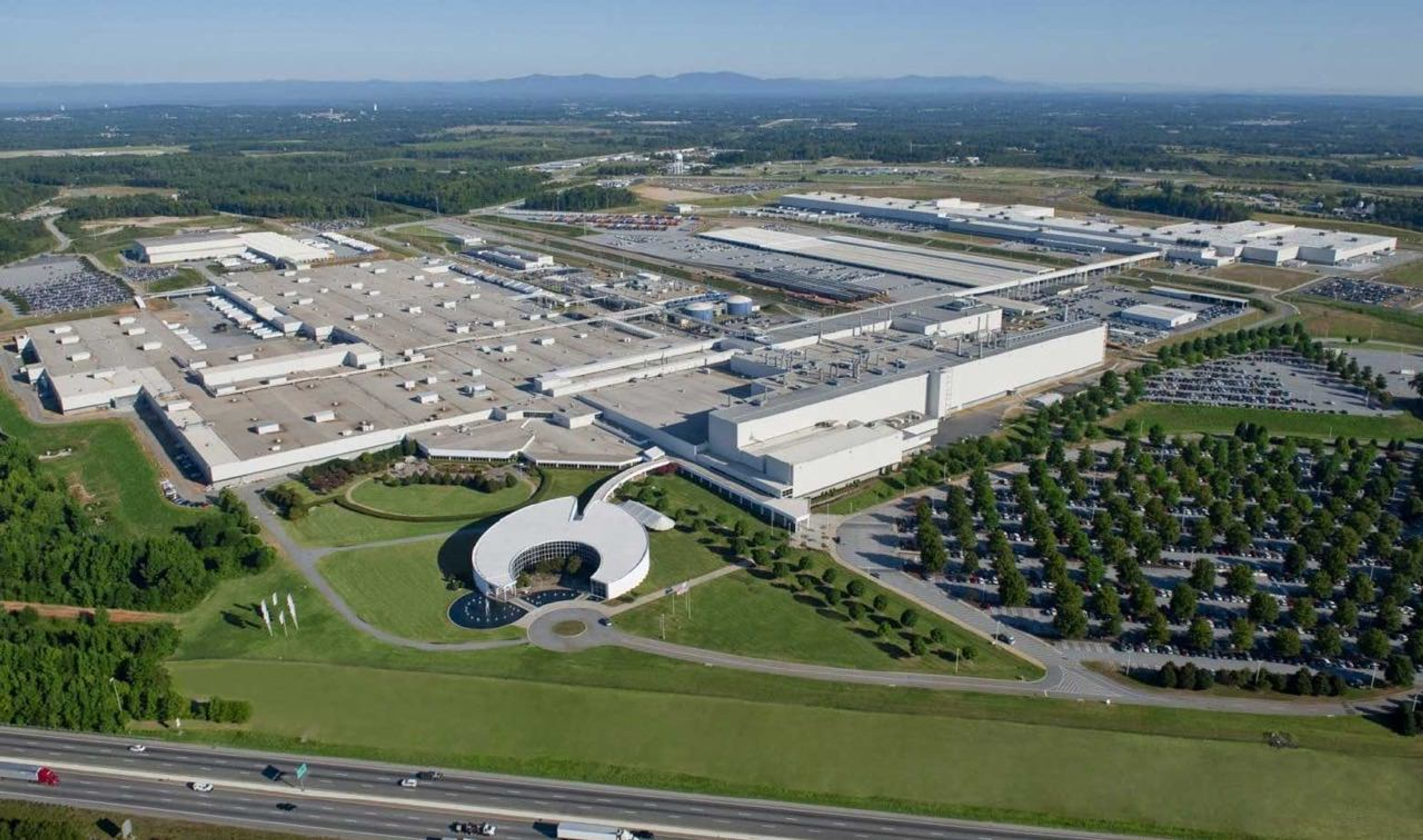 Aerial view of large office building