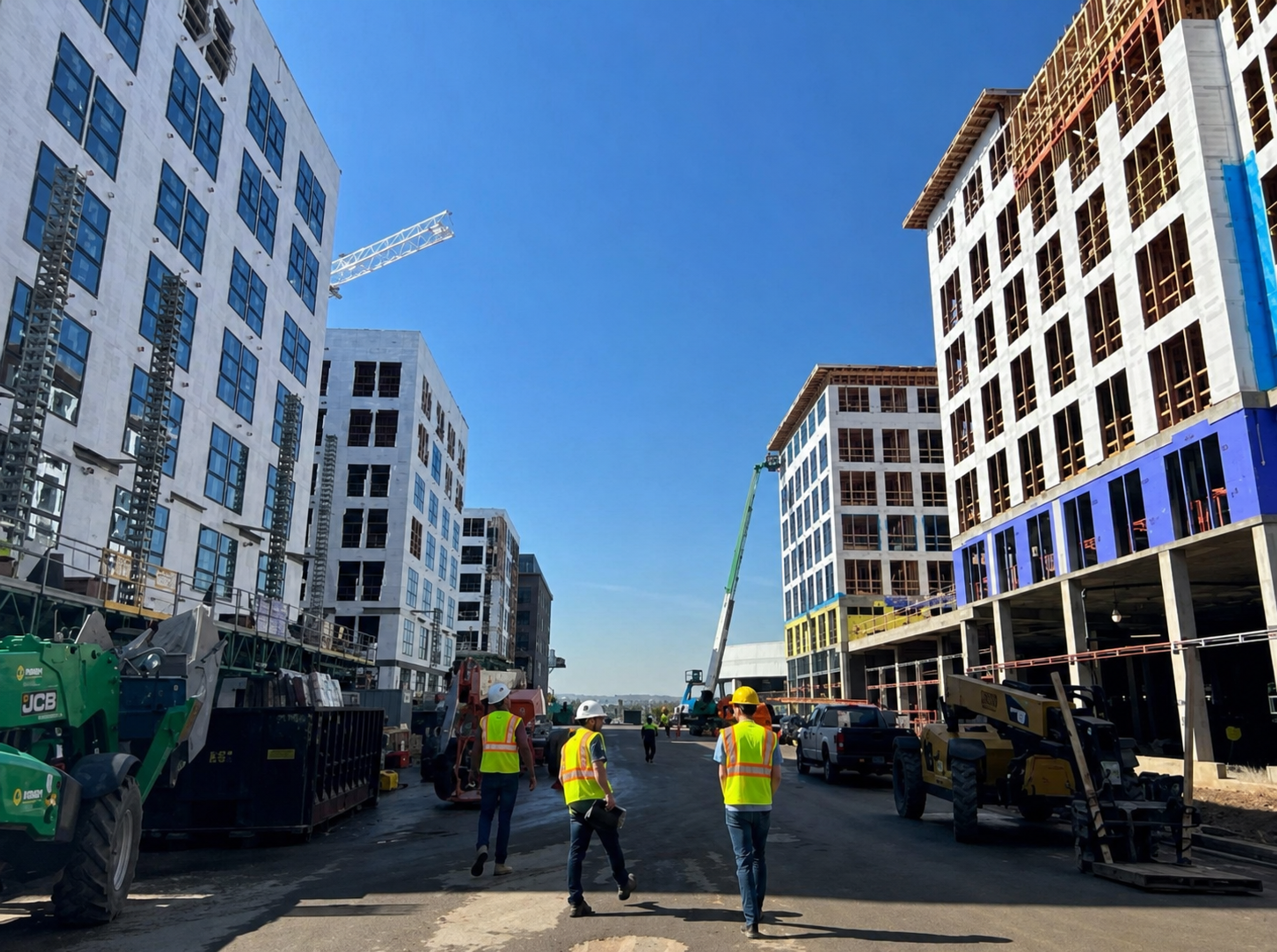 Construction Workers Walking Through Construction Site