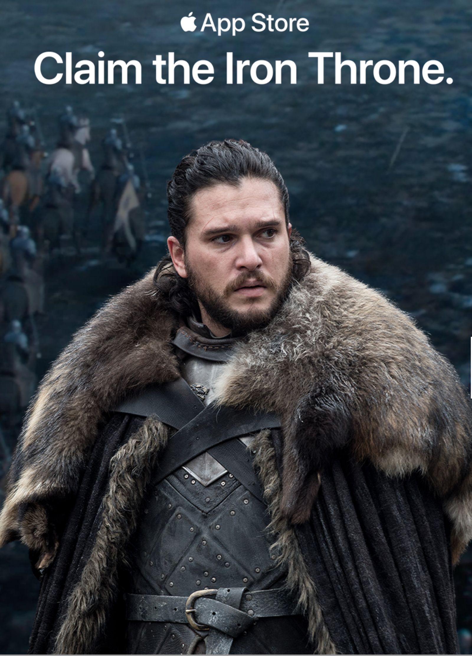 App Store ad for Game of Thrones: Conquest: 'Claim the Iron Throne.', with a warrior in a fur cloak